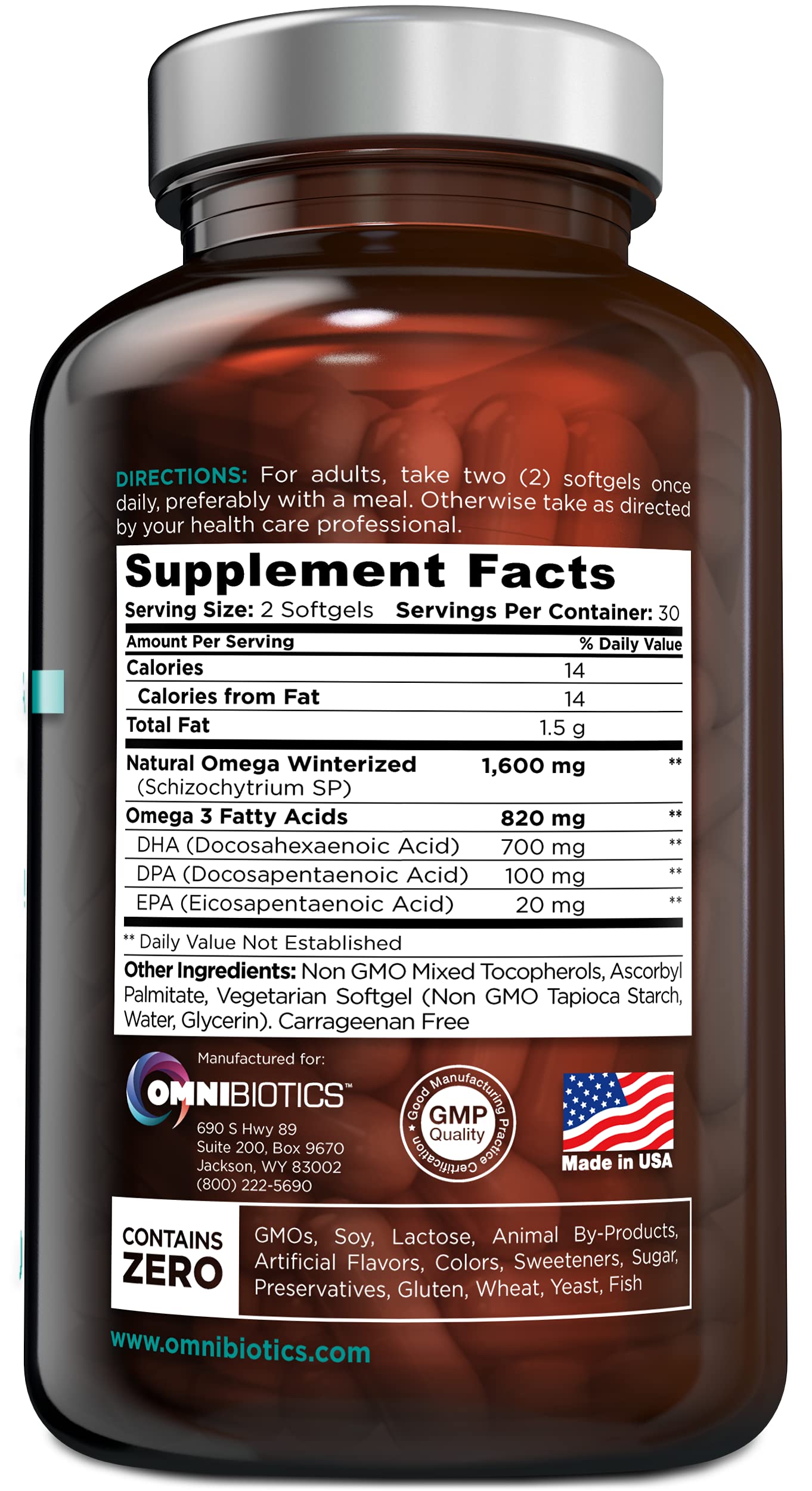OmniBiotics Vegan Omega 3 DHA EPA Supplement β MD-Certified Prenatal Supplement with 8X More DHA Than Krill Oil, Fish-Free, Non-GMO β 60 Vegan Capsules