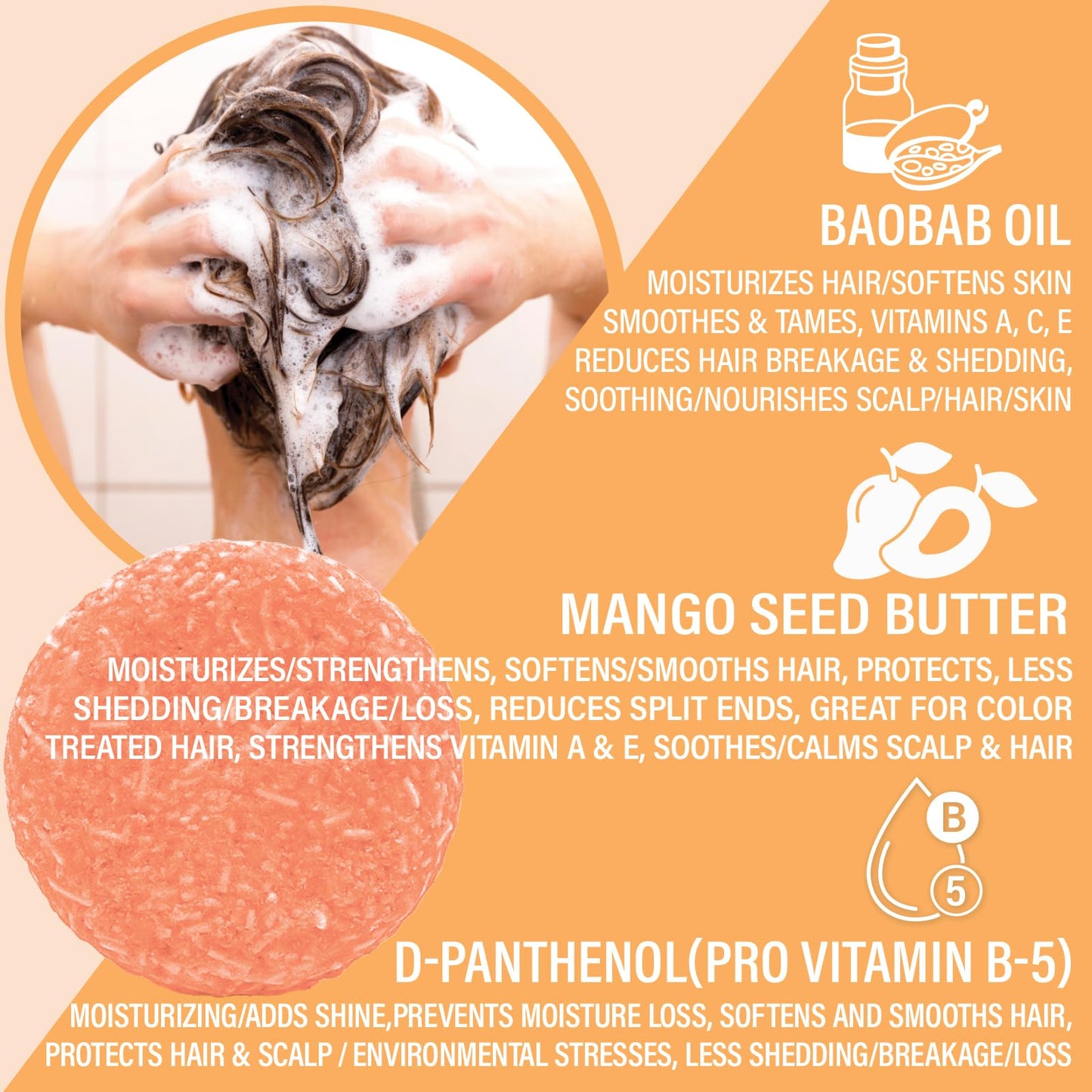 Luxiny Mango Shampoo and Conditioner Bar Set - Sulfate-Free, 1 Shampoo Bar (60g) & 1 Conditioner Bar (50g) for Normal/Dry Damaged Hair, Made in USA