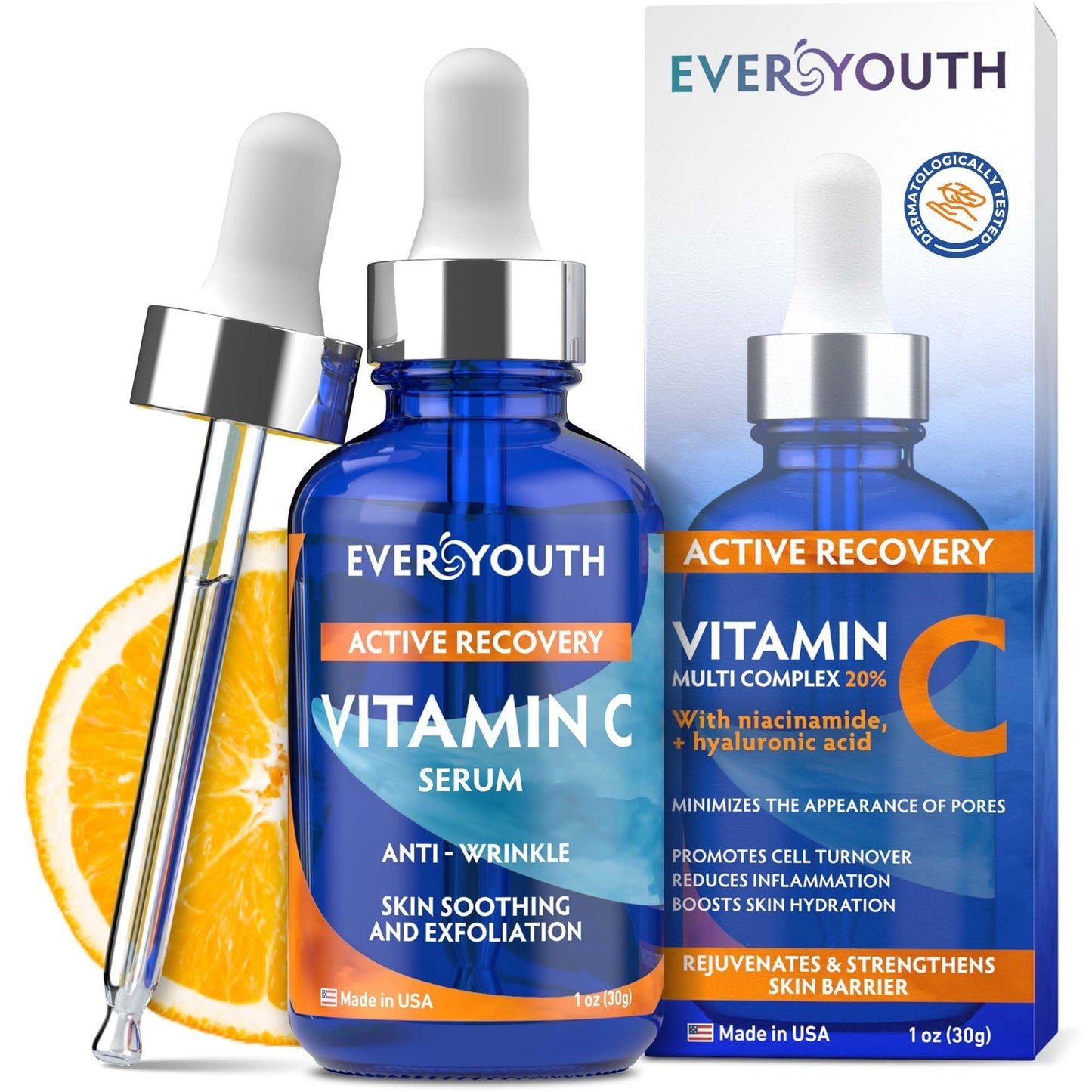 Vitamin C Serum for Face 20% Hyaluronic Acid, Niacinamide, Vitamin E, Collagen Peptides - Skin Brightening Solution for Wrinkles, Dark Spots, Fine Lines - Anti Aging Stem Cell Serum for Face, 1 oz