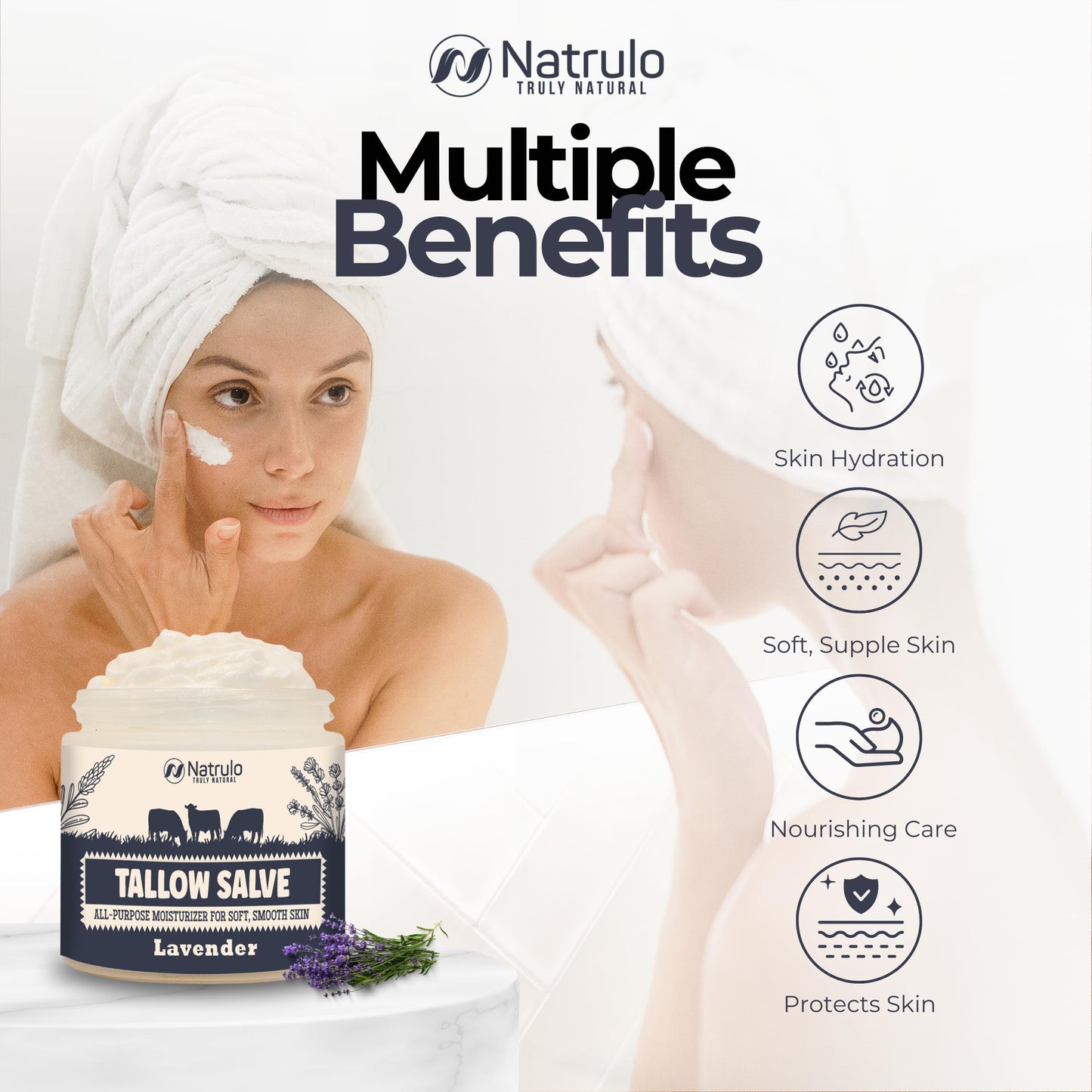 Beef Tallow Salve – All Natural Grass Fed Beef Tallow & Honey All Purpose Balm – Moisturizing Body Salve Great for Eczema, Cracked, Dry, Itchy, Irritated Skin – Skin Repair Skincare Made in USA