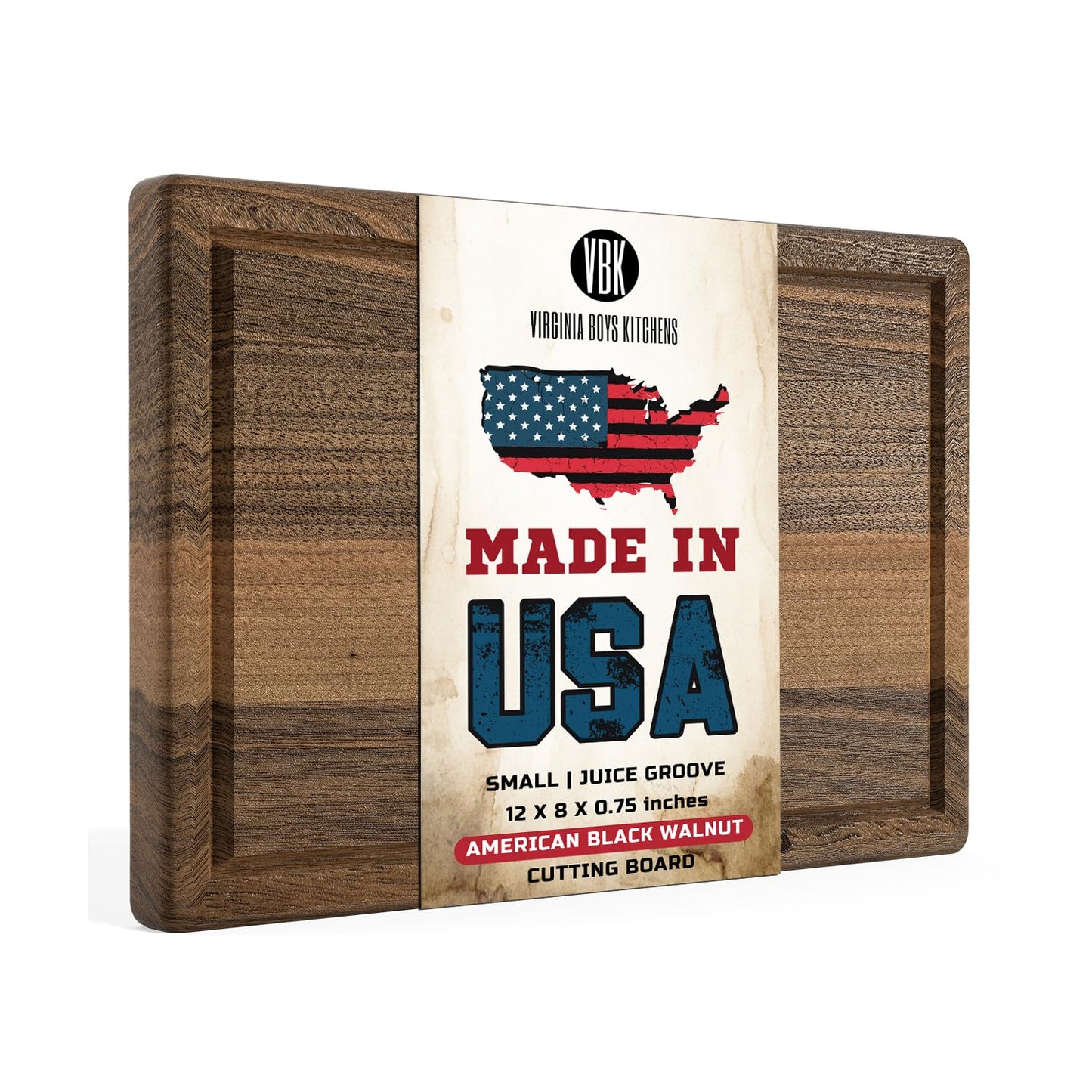 Made in USA Walnut Cutting Board by Virginia Boys Kitchens - Butcher Block made from Sustainable Hardwood