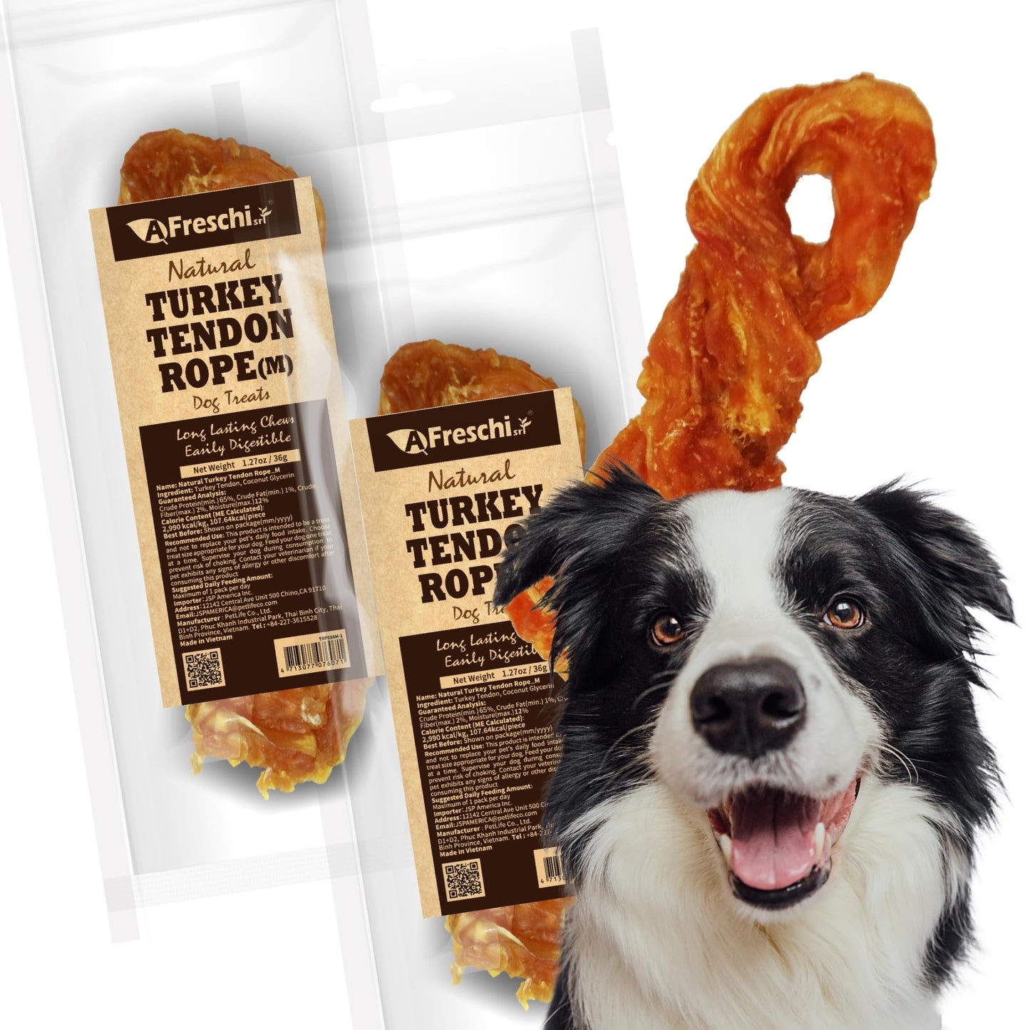 Afreschi Turkey Tendon for Dogs, Dog Treats for Signature Series, All Natural Human Grade Puppy Chew, Turkey Sourced from USA, Hypoallergenic, Rawhide Alternative, 20 Units/Box Rope (Medium)