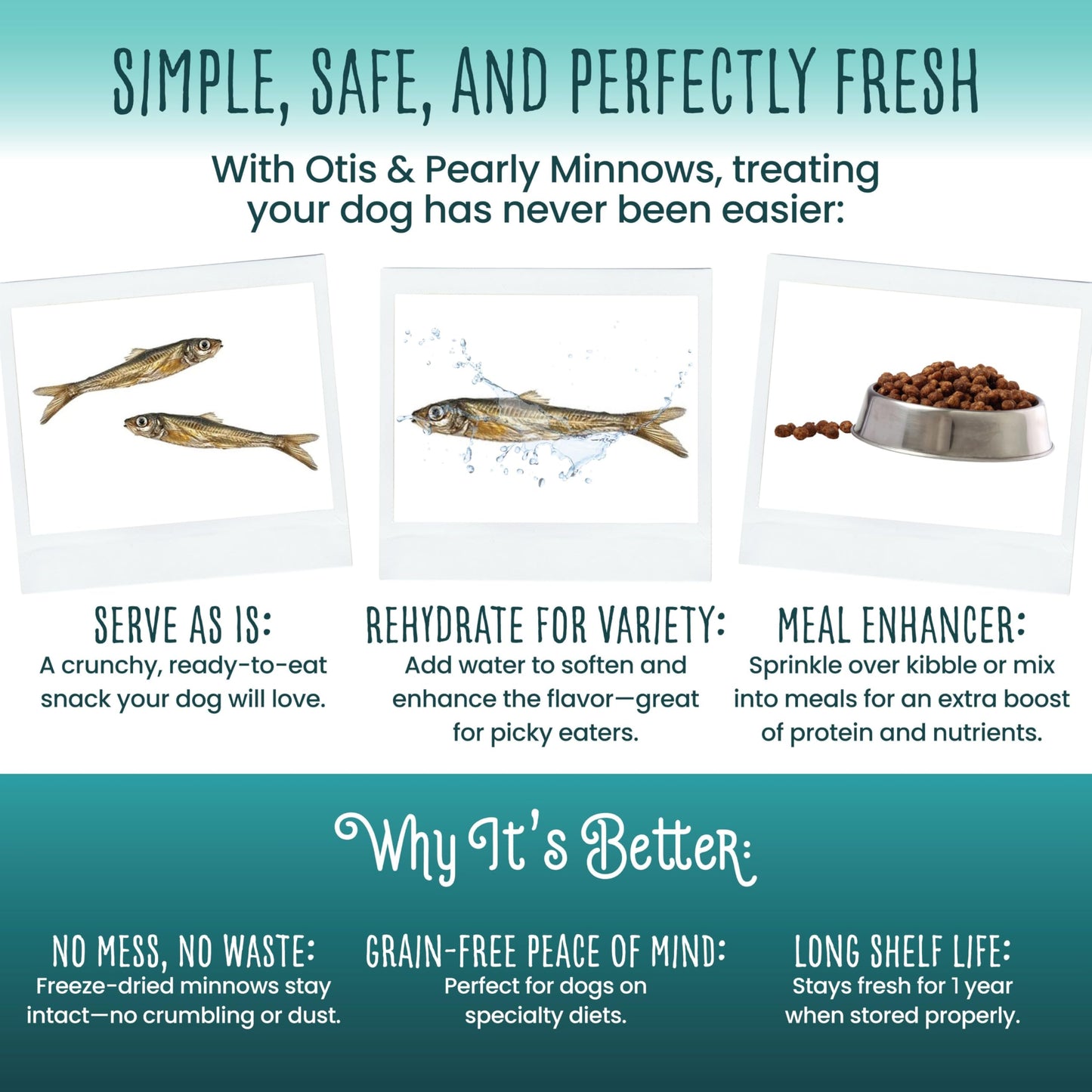 Otis & Pearly Freeze Dried Minnow Dog Treats - Single Ingredient, Made in USA - Healthy Protein Treat for Small, Medium, Large Breeds