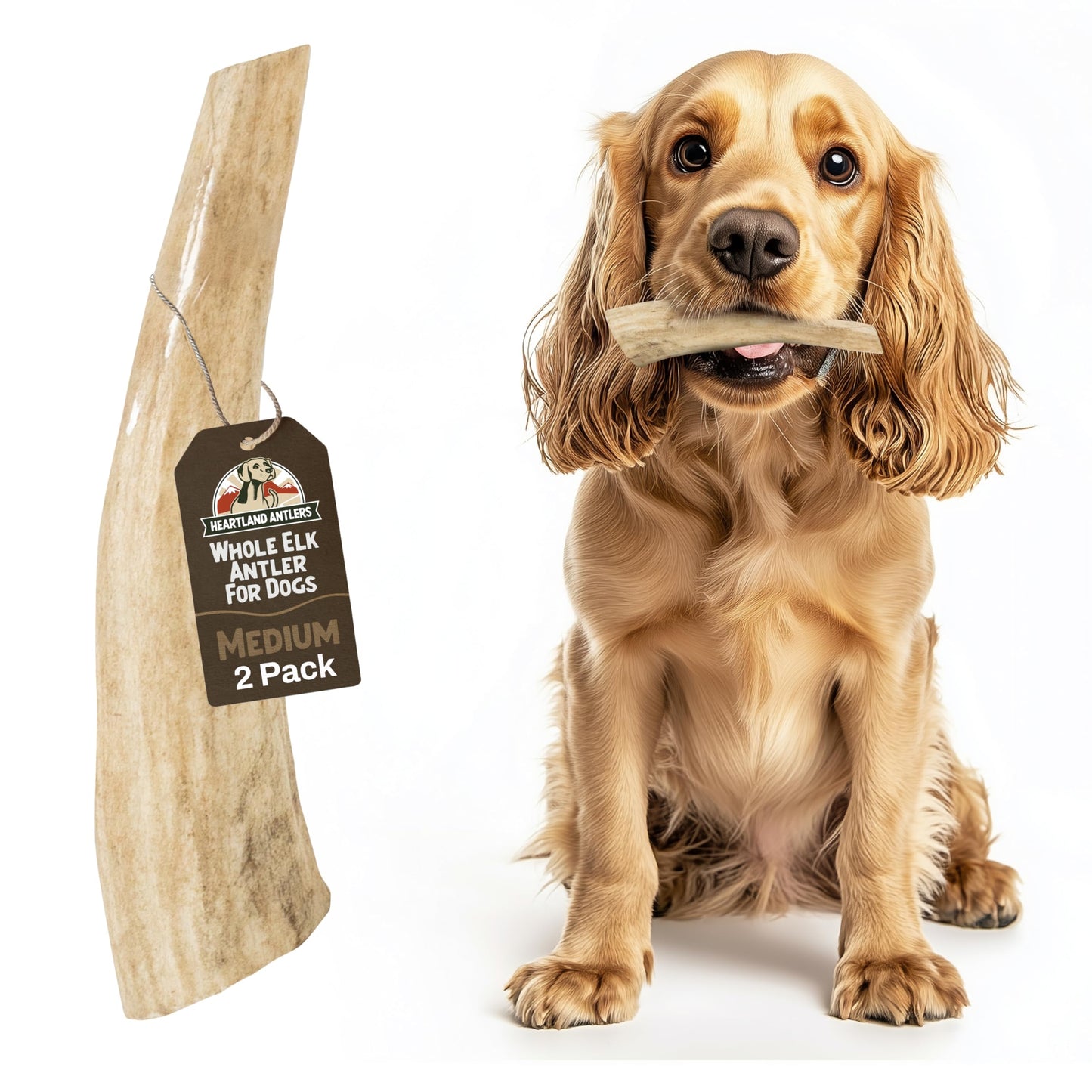 Heartland Elk Antlers for Dogs (Whole Elk, 5–6", Medium, 2-Pack) – Grade A, Naturally Shed | Long-Lasting, Odor-Free Chew for Aggressive Chewers & Puppies | USA Made | Veteran Owned