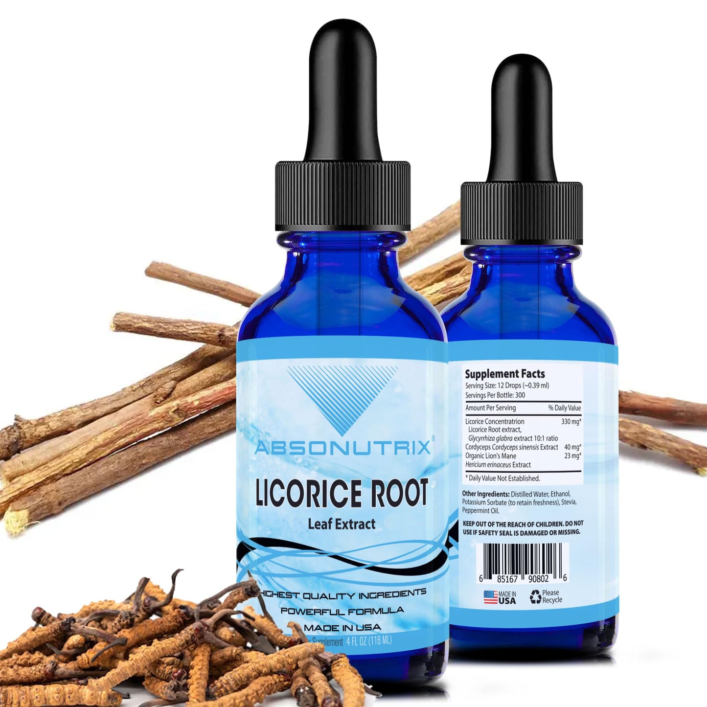 Absonutrix Licorice Root 330 mg, 4 Oz Liquid, 300 Servings, Made in USA, Quick Absorption, Quality Potent Ingredients, Non-GMO, GMP-Certified Facility, Cruelty-Free Products