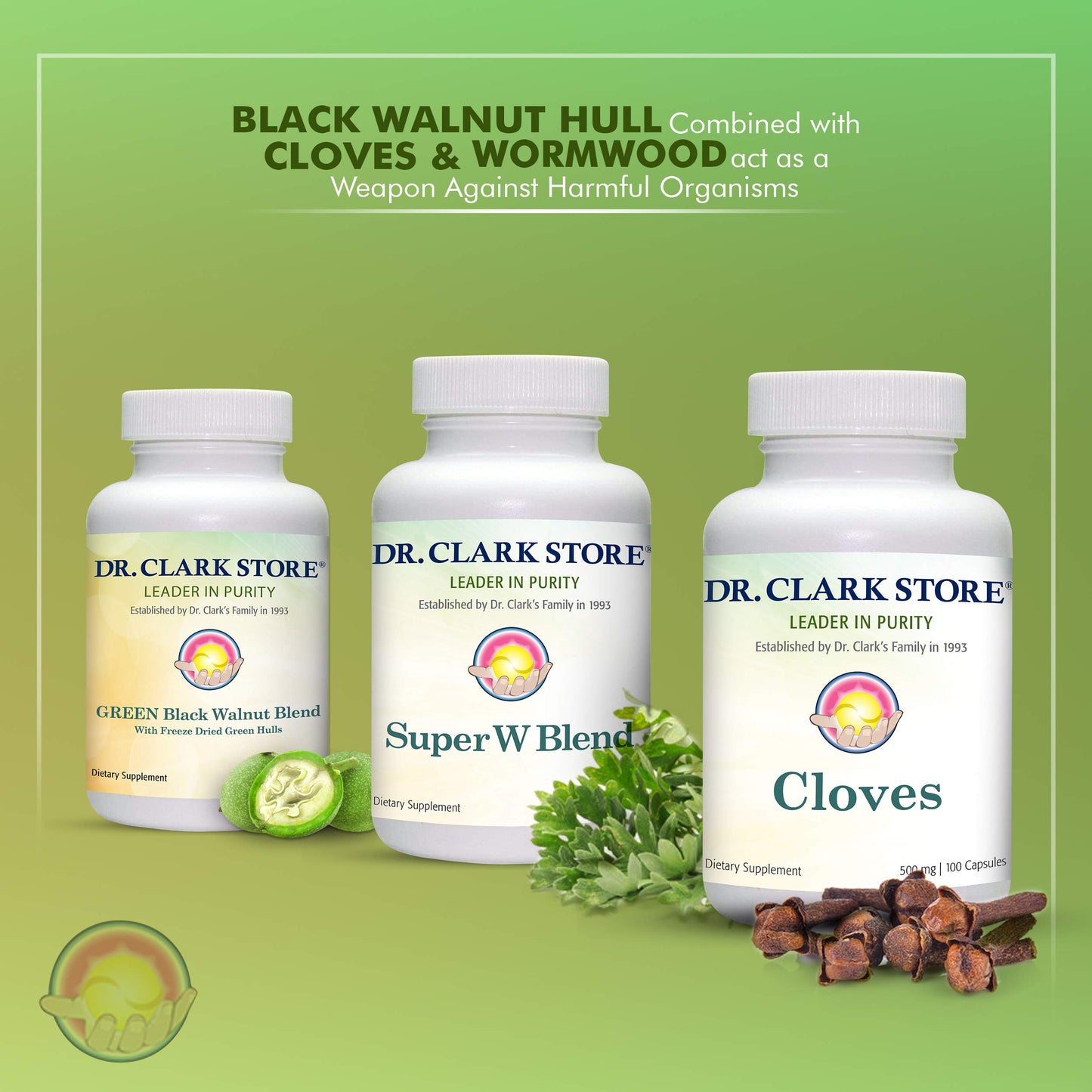 Dr Clark Store Intestine Support & Cleanse Kit - with Freeze-Dried Green Black Walnut Hulls, Wormwood, and Cloves-Helps Maintain Optimum Intestinal Function
