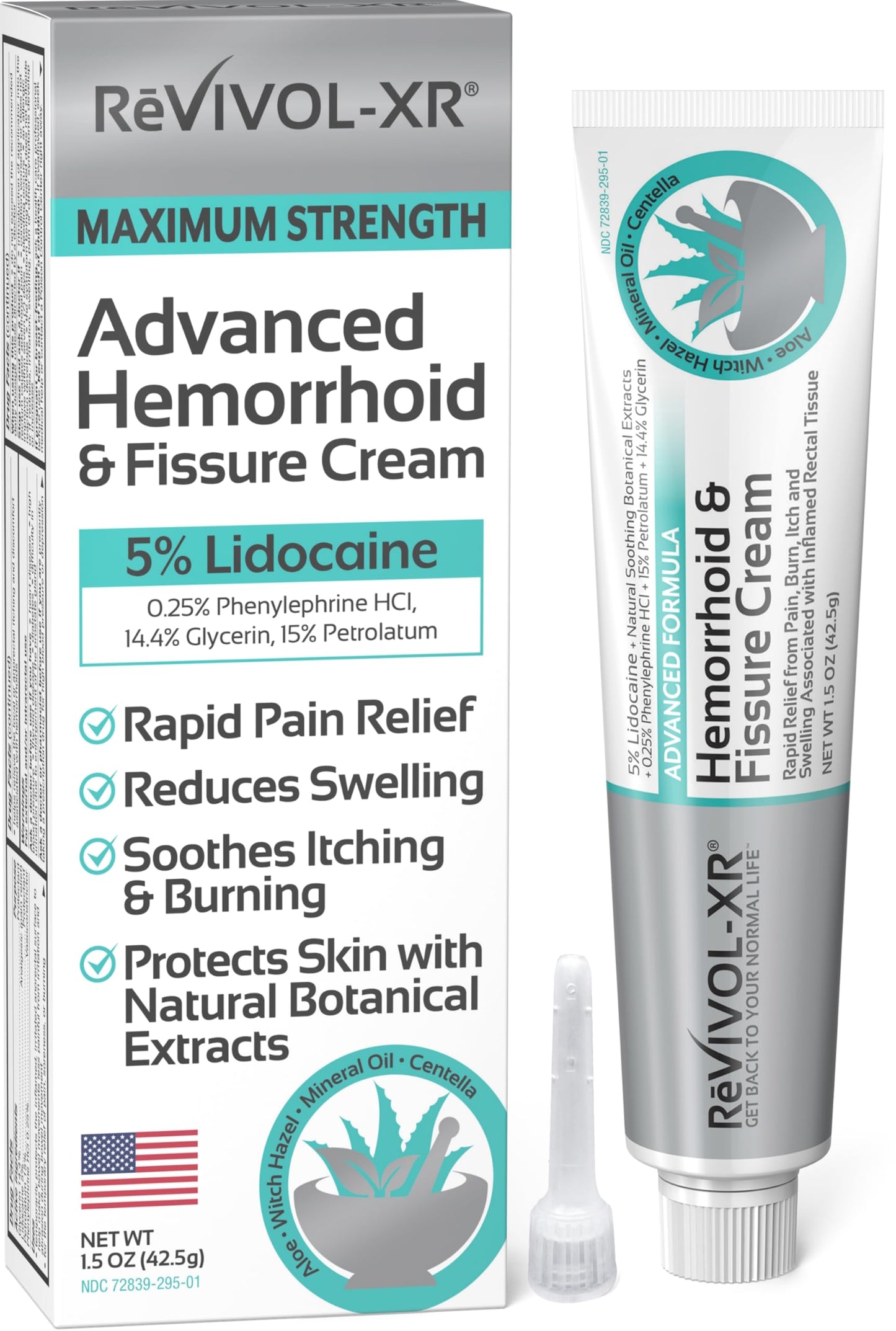 REVIVOL-XR Advanced Hemorrhoid Treatment. 5% Lidocaine + Shrinks + Protects Skin + Aloe + Witch Hazel + Botanicals, External & Internal Use. Most Complete OTC Ointment & Fissure Cream, USA Made.