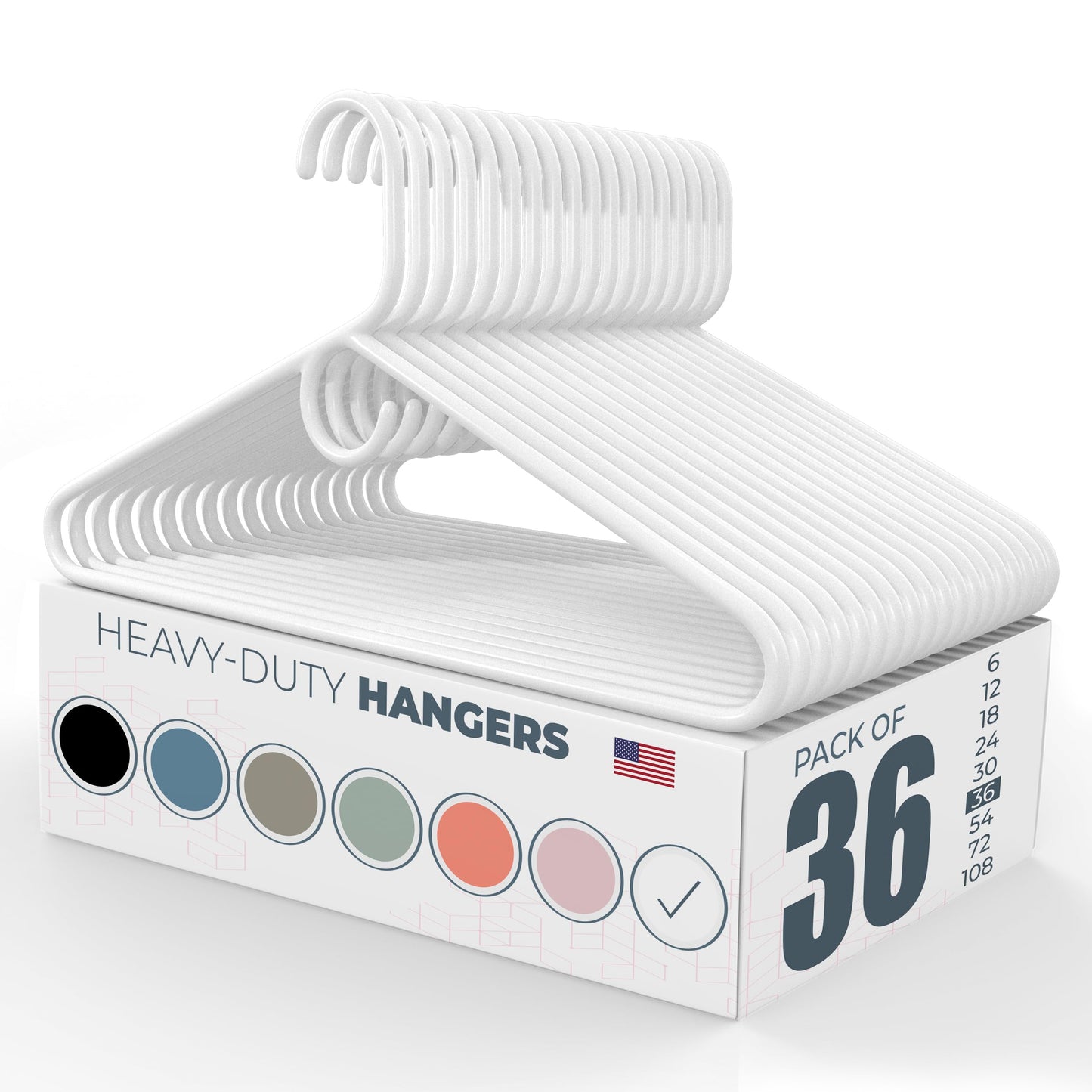 Made in USA Heavy Duty Plastic Clothes Hangers Bulk, 20 30 50 100 Pack Available, Strong Plastic Hangers, Jacket Coat Hangers, Thick Plastic Hanger for Closet and Clothing Hangars