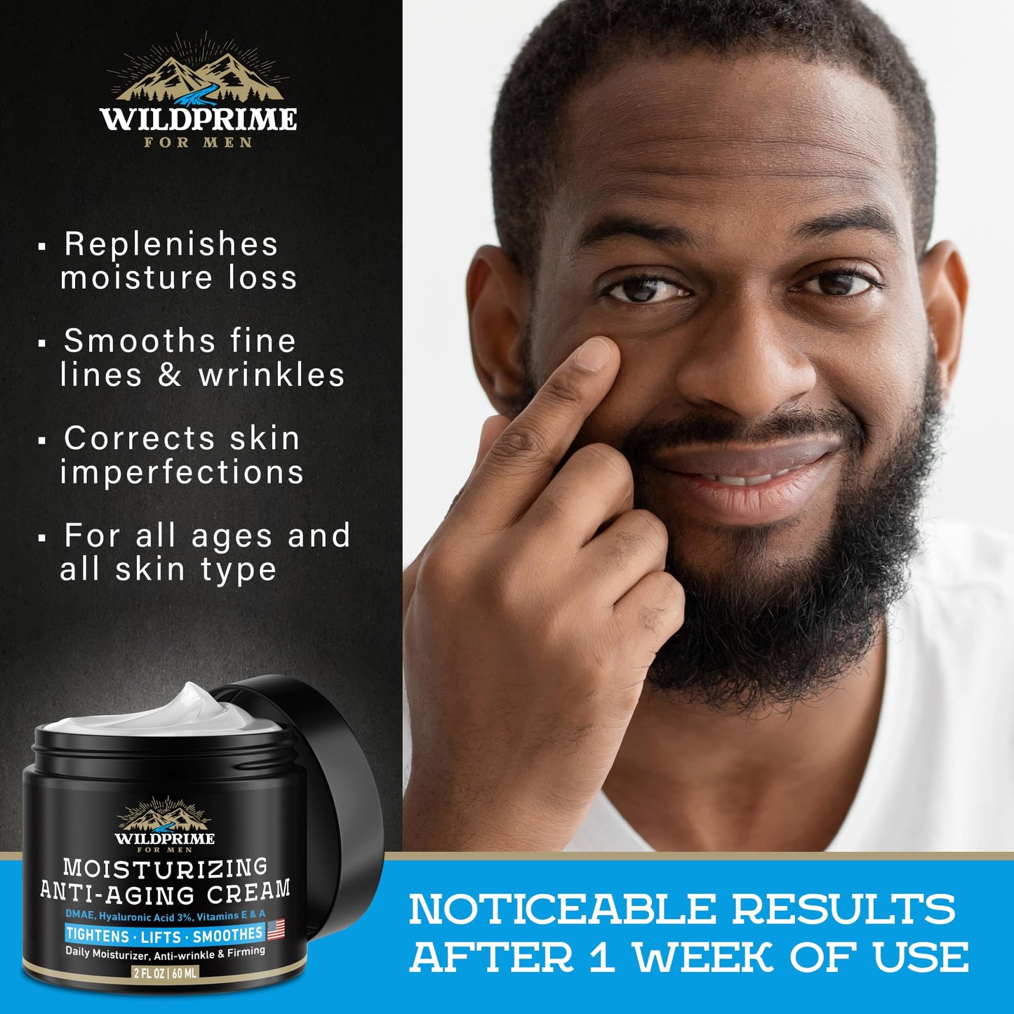 Men's Face Moisturizer Cream - Anti Aging & Wrinkle - Made in USA - Collagen, Hyaluronic Acid, Vitamins E & A, Avocado Oil - After Shave Lotion - Age Facial Skin Care, Day & Night Moisturizing
