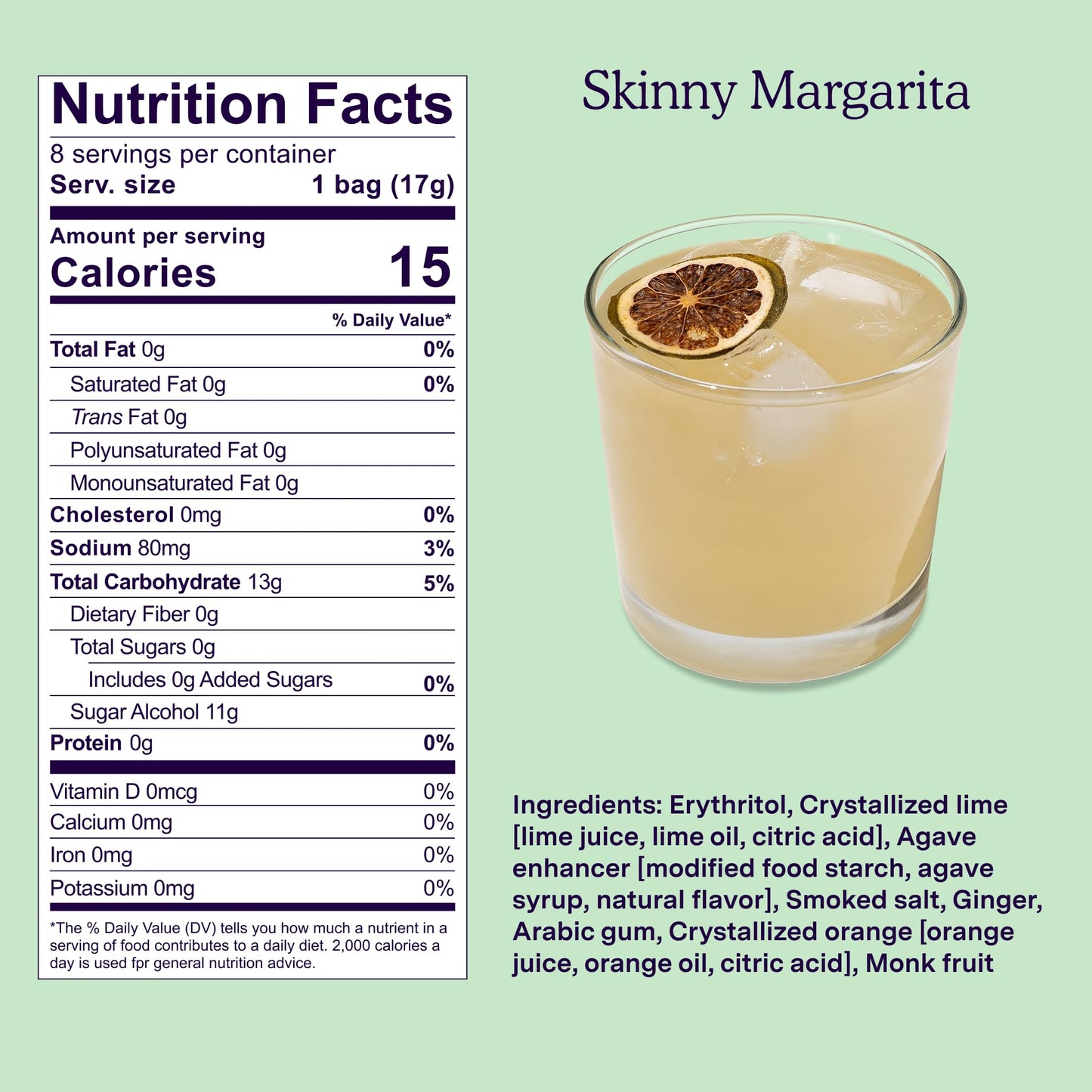 SAYSO Skinny Margarita Cocktail Sticks | Craft Cocktail or Mocktail in 1 Min, Just Add Water + Spirits (0g Sugar, 15 Calories, Vegan, Gluten-Free, Kosher, Non-GMO), 8 Single-Serve Mixers