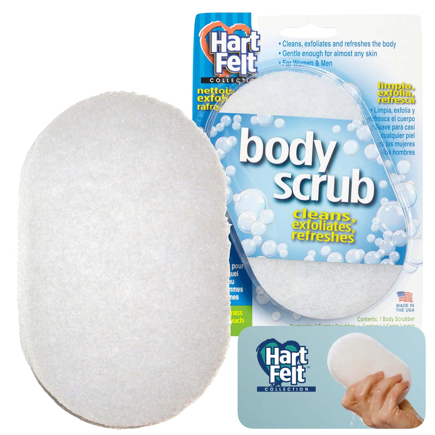 HartFelt Bath Sponge | Soft Exfoliating Body Sponge for Dead Skin | Chemical-Free bath scrubber for body | Cleanses Skin from Dirt & Excess Oil | Made in USA