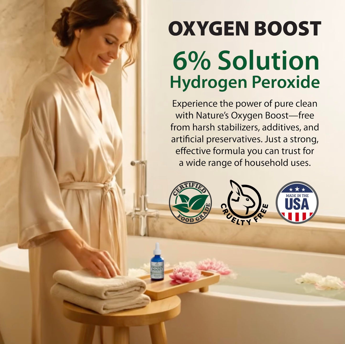 Nature’s Oxygen Food Grade Hydrogen Peroxide 6% Solution, 2 fl oz Dropper Bottle, No Added Stabilizers, Made in USA