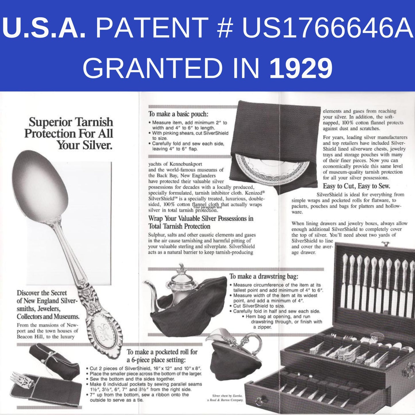 tarnishSTOP Anti Tarnish Bag for Silver Storage - USA Made Luxury & Quality, Small 13"x10" - in Tuxedo Black