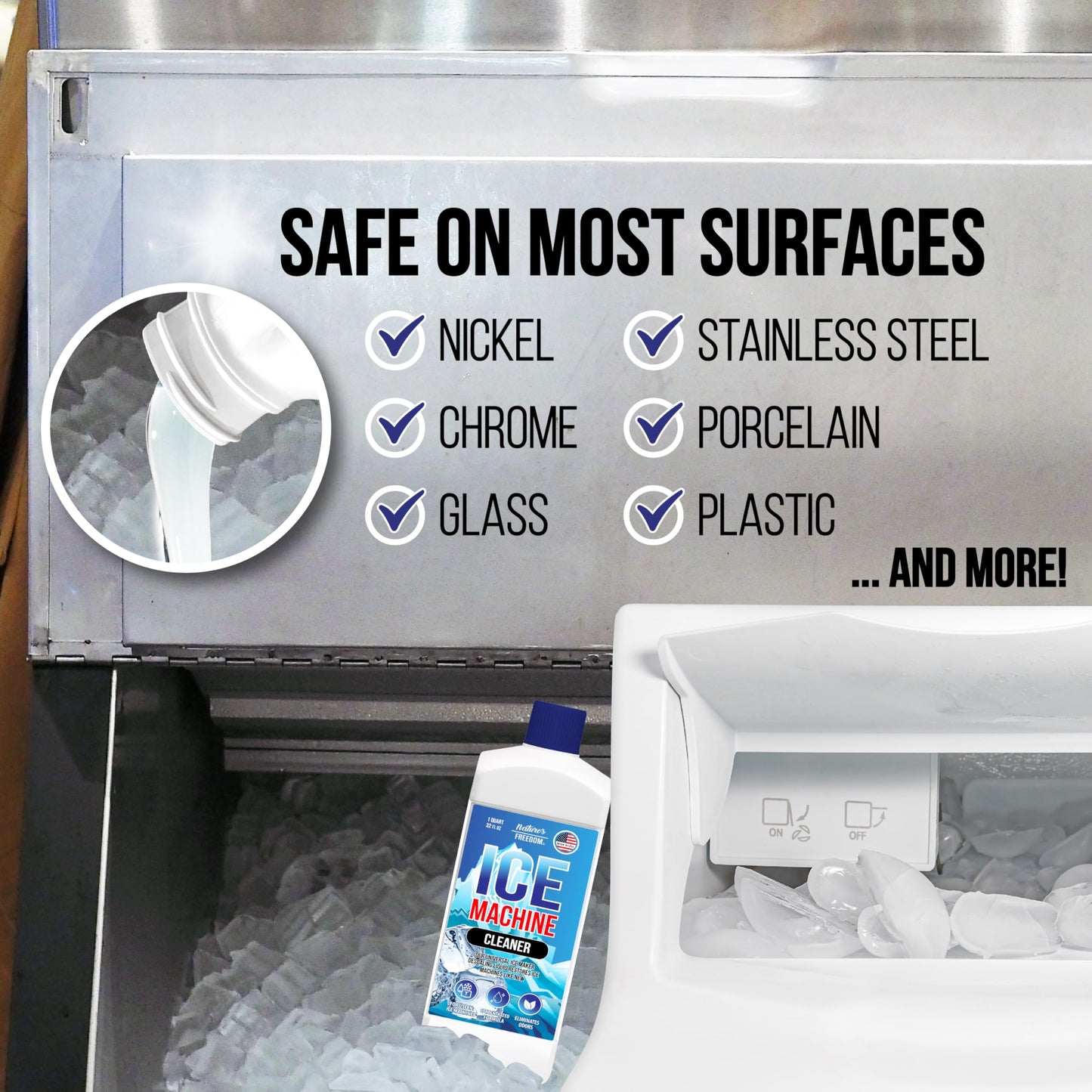 Nature's Freedom Ice Machine Cleaner - Quart (8 Uses) - Nickel-Safe Descaler, Made in USA, Universal Compatibility for Commercial/Residential Ice Makers such as Whirlpool, Scotsman and All
