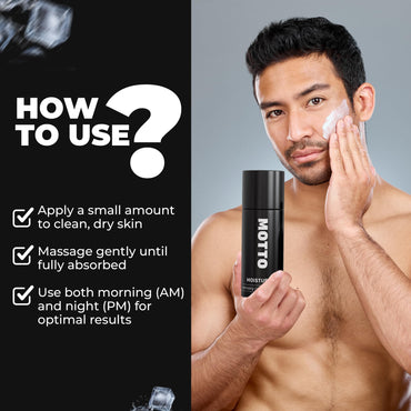 MOTTO Mens Face Cream Moisturizer- ICE-COLD - Made in USA - Hyaluronic Acid, Vitamin E, Menthol, Peppermint, & Eucalyptus, Coffee Seed Extract, Day & Night Moisturizing, 1 oz