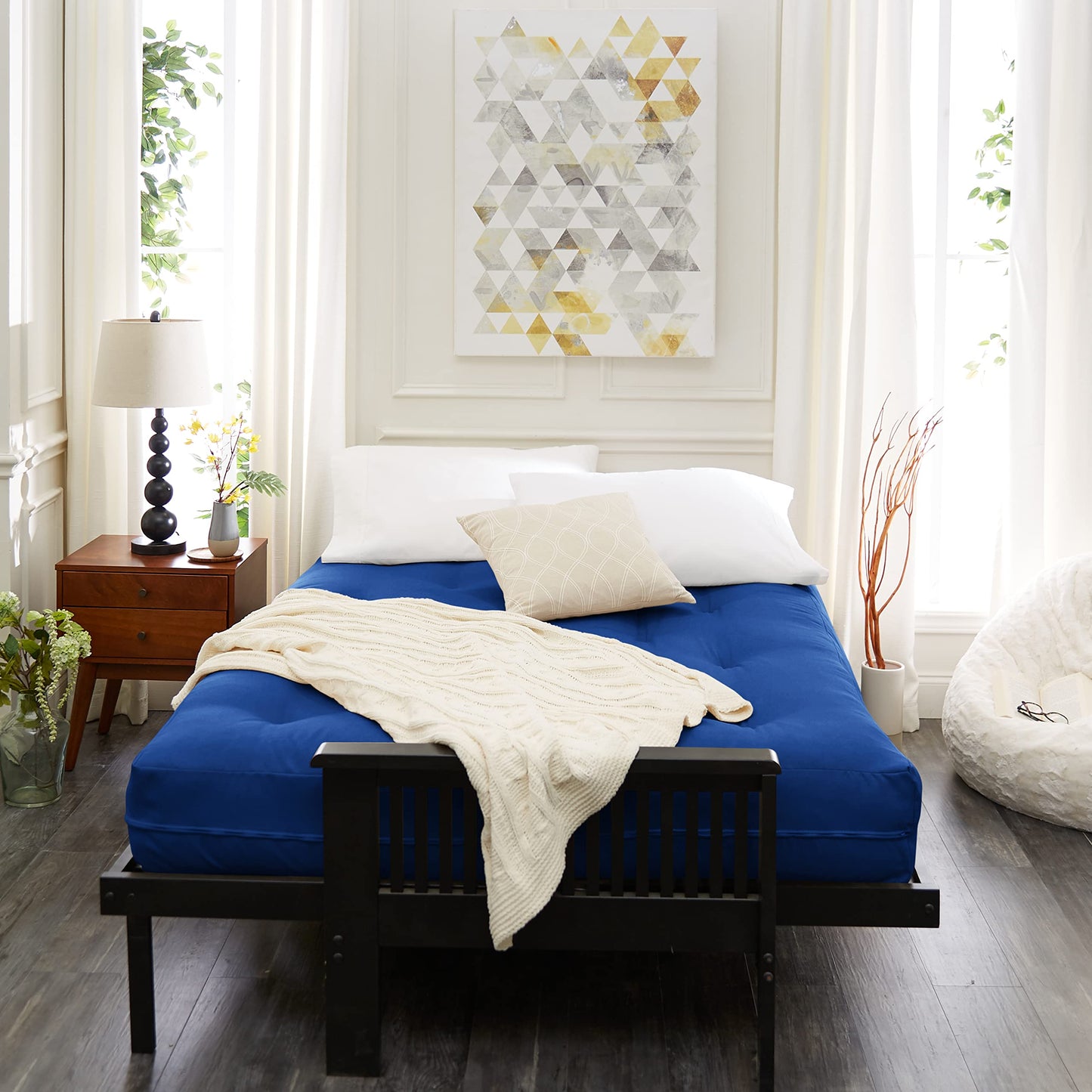 Mozaic Full Size 8-inch Cotton Twill Gel Memory Foam Futon Mattress, Blue