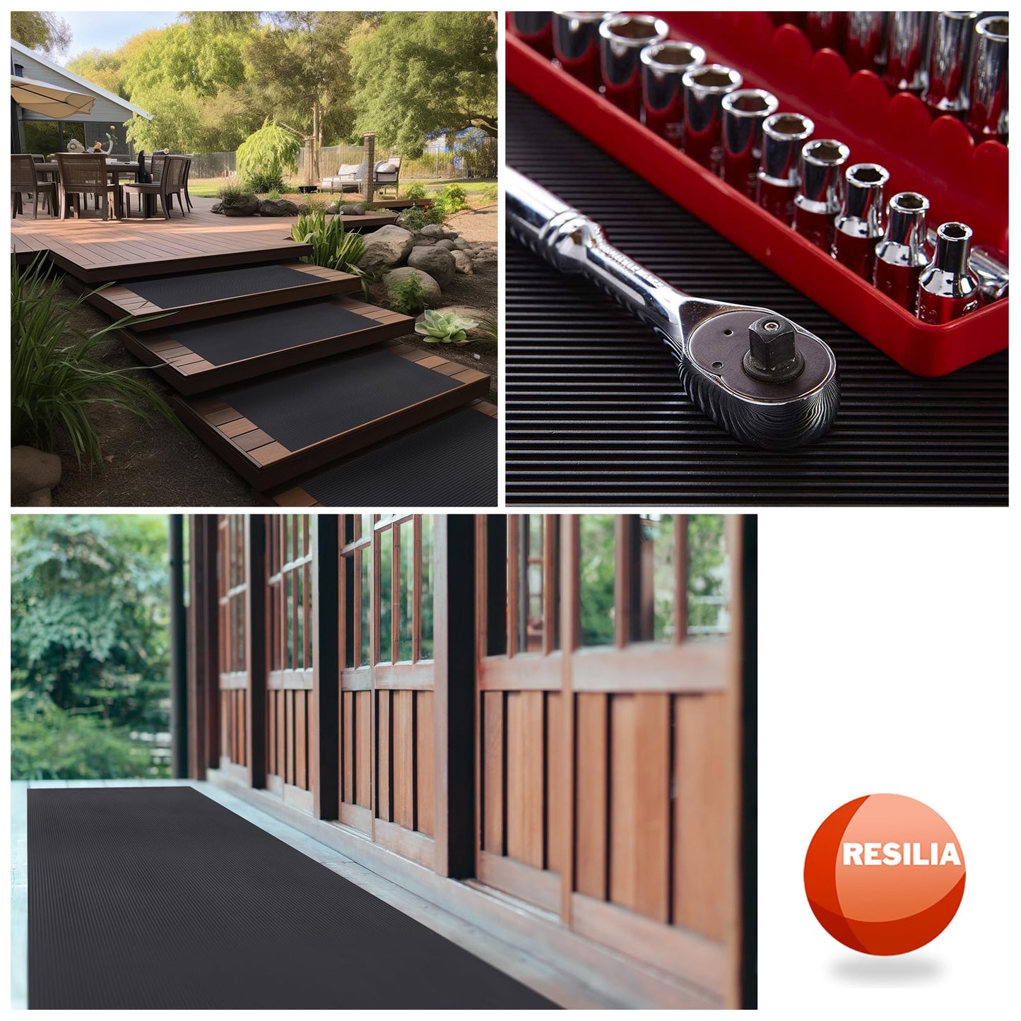 Resilia Black V-Groove Utility Runner - Waterproof Vinyl Floor/Surface Protector, Non Slip, Heavy Duty Mats for Indoor Hardwood, Hard Floors, Garage, Hallway, Entryway, Kitchen, & Outdoor