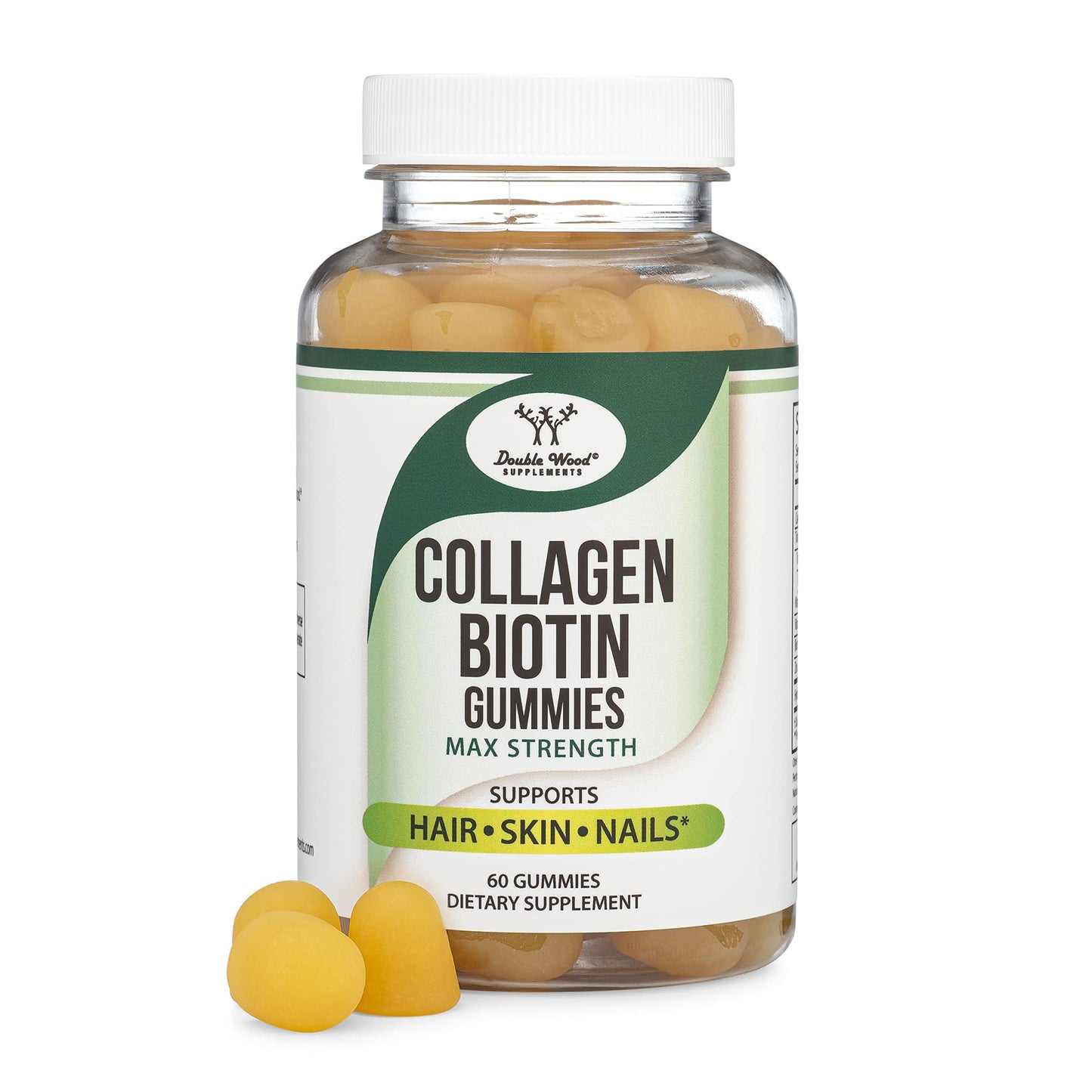 Collagen Gummies for Women Supports Aging (Max Strength - Enhanced with Biotin, Vitamin C, Zinc, and Vitamin E (Longevity for Women and Men) 60 Hair, Skin, and Nails Vitamins (Non-GMO) by Double Wood