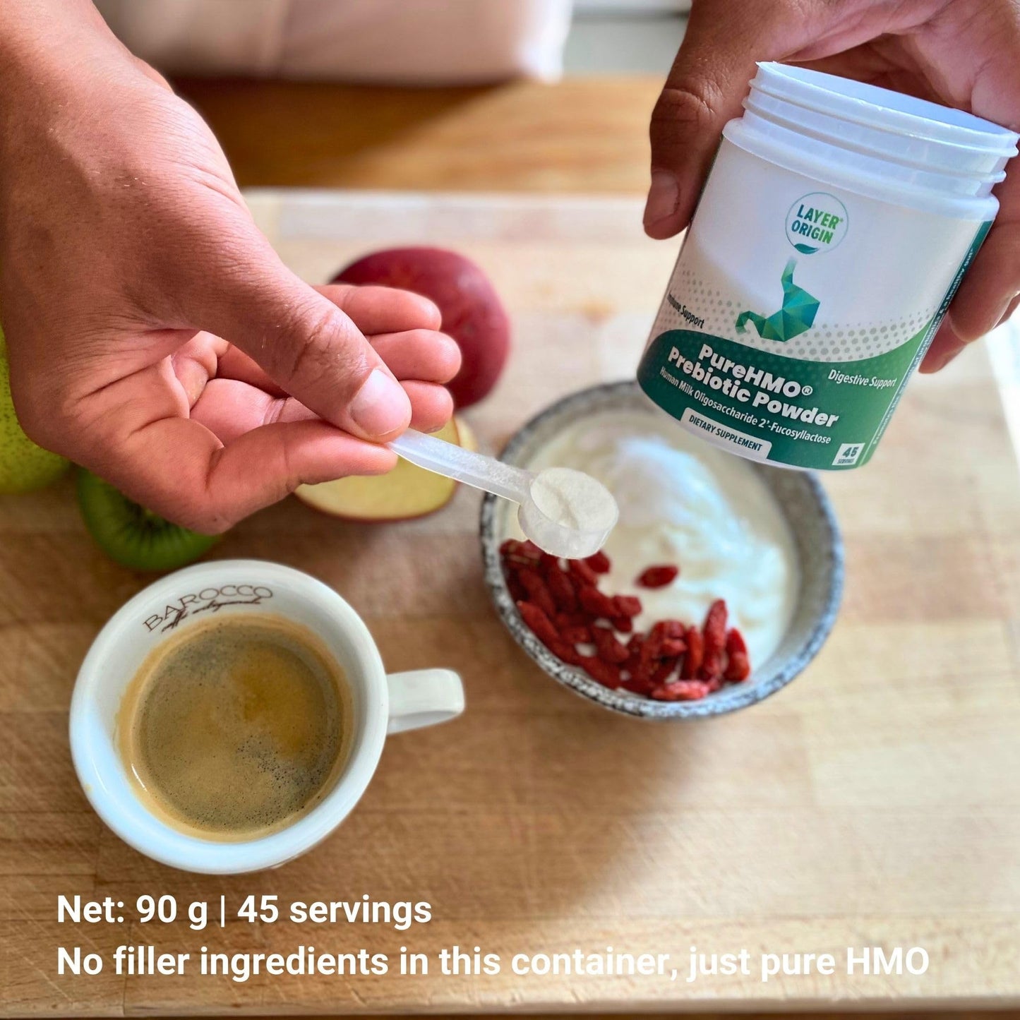 Layer Origin | PureHMO Human Milk Oligosaccharide (HMO 2'-FL) Prebiotic Powder - Feed 200 Billion Probiotics/Scoop, 45 Servings