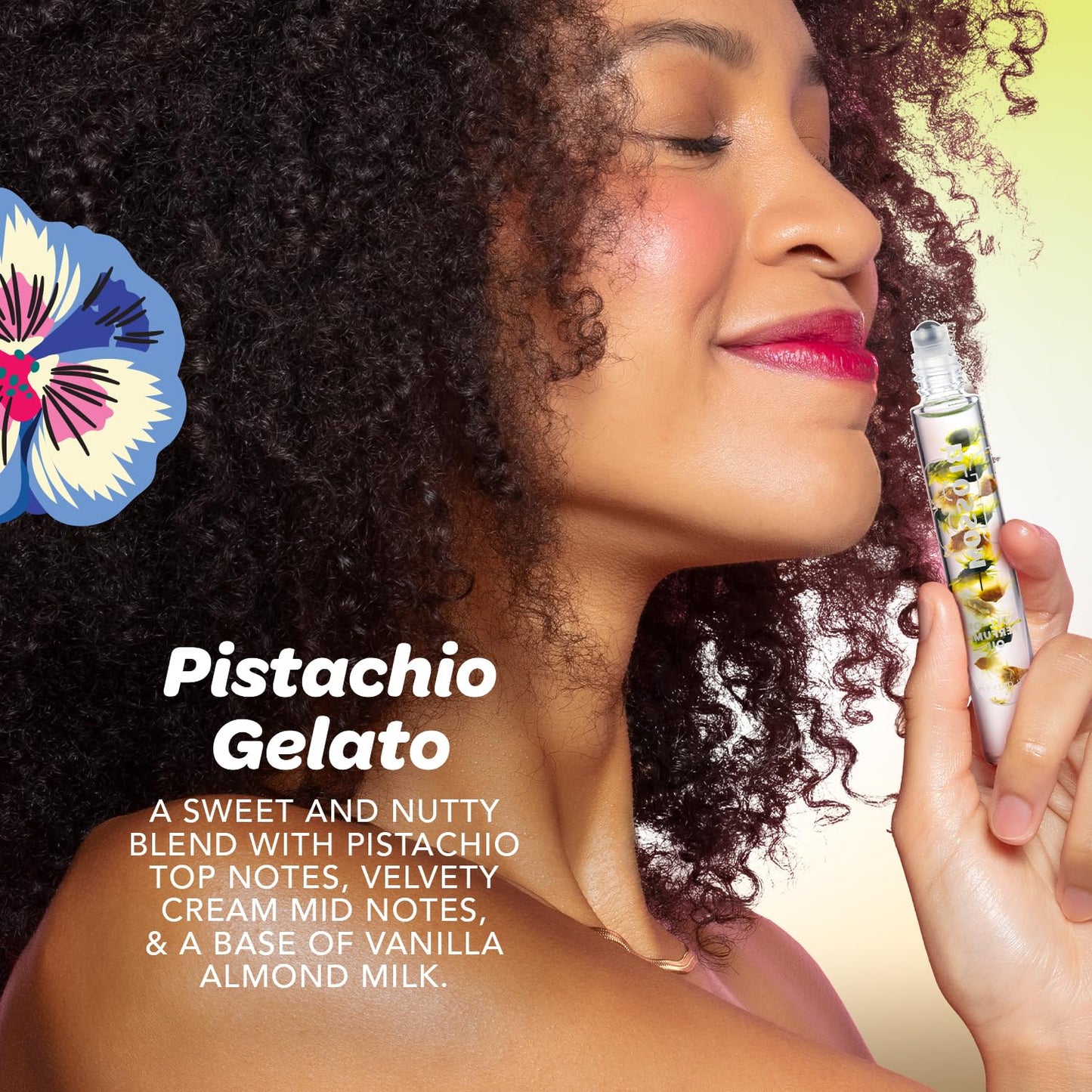 Blossom Roll on Perfume for Women Alcohol Free Gourmand Rollerball Perfume Oil with Essential Oils, Infused with Real Flowers, Made in USA, 0.20oz, (Pistachio, Almond, Vanilla) Pistachio Gelato