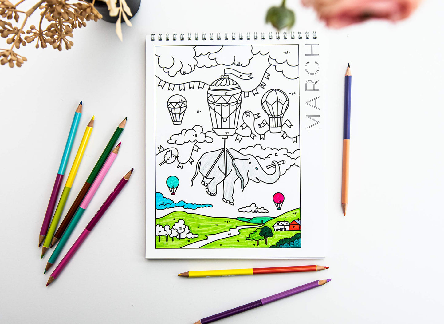 A Brighter Year Adult Coloring Book Perpetual Calendar – Creative & Mindful 12-Month Undated Coloring Calendar for Adults & Kids – Thick Paper + Lay Flat Design