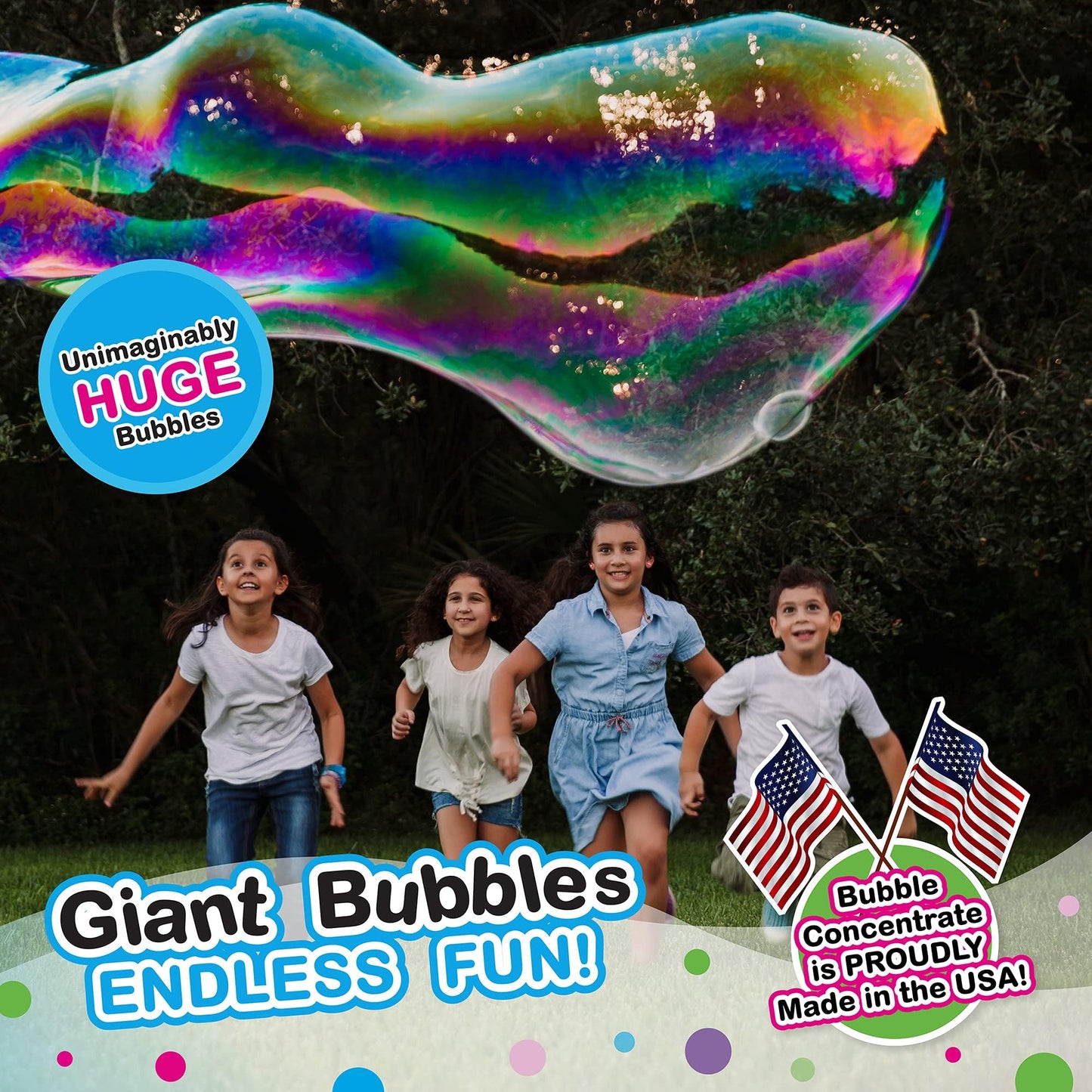WOWmazing Giant Bubble Wands Kit: (4-Piece Set) | Incl. Wand, Big Bubble Concentrate and Tips & Trick Booklet | Outdoor Toy for Kids, Boys, Girls | Bubbles Made in The USA