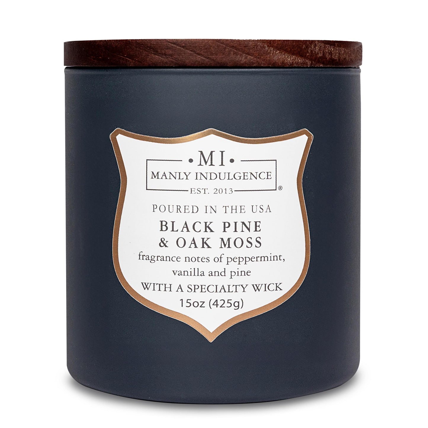 Manly Indulgence Black Pine Oakmoss Scented Candles for Men, 15 oz Wooden Wick, Fathers Day Candle, 60H Burn, Candles for Home Scented - Made in The USA