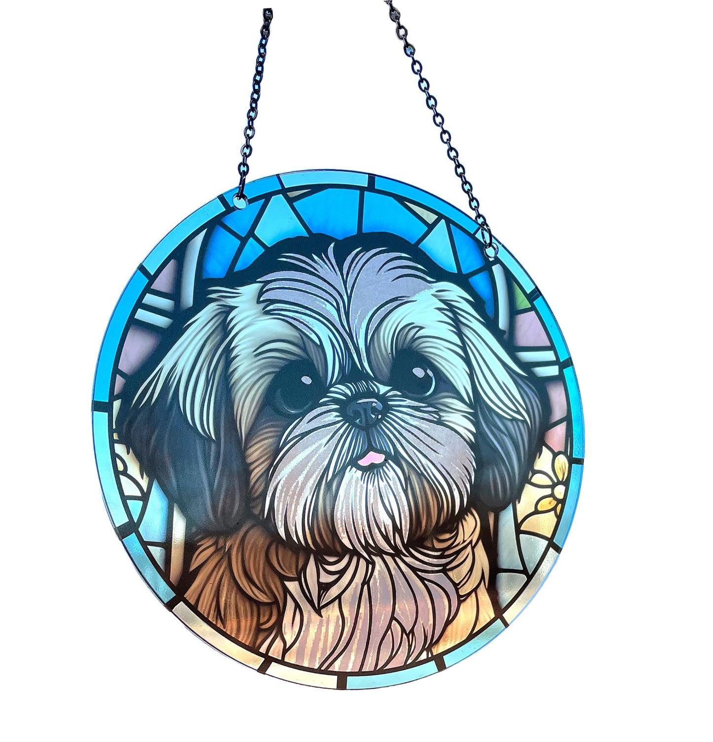d'ears - Shih Tzu - Acrylic Suncatcher with Chain - 6 Inch Diameter - Window Art - Made in The USA