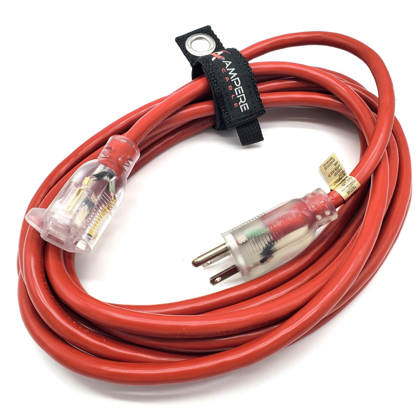 15 ft - 14 Gauge Extension Cord Outdoor - Made in USA - Lighted on Both Ends - Red Outdoor Extension Cord Waterproof by Anthem Cable - Heavy Duty Extension Cord