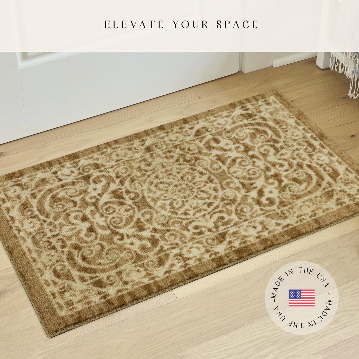 Maples Rugs Pelham Transitional Area Rugs - Made in USA - Washable, Non Slip, Indoor Carpet for Entryway, Foyer, Kitchen, and Bathroom, 1'8 x 2'10, Khaki