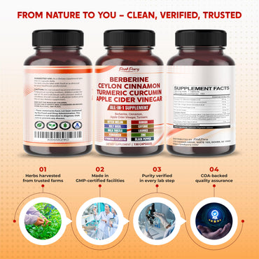 PEAKPURY Berberine Cinnamon Apple Cider Vinegar Turmeric - Overall Wellness Support- Made in USA
