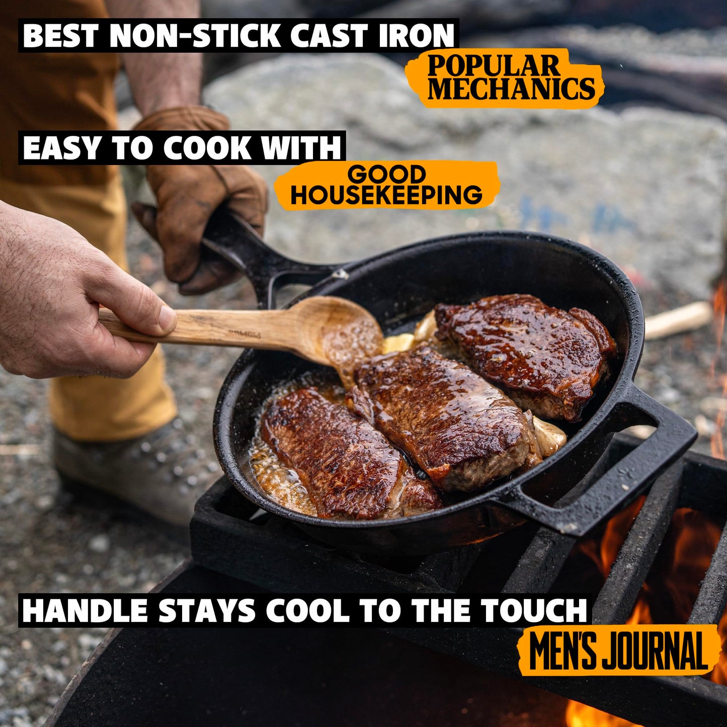 Stargazer Cast Iron Skillet | Made in USA, Seasoned, Even Heat Distribution, Easy to Clean, Smooth Nonstick Finish for Grilling, Frying, Sauteing, Searing, Baking