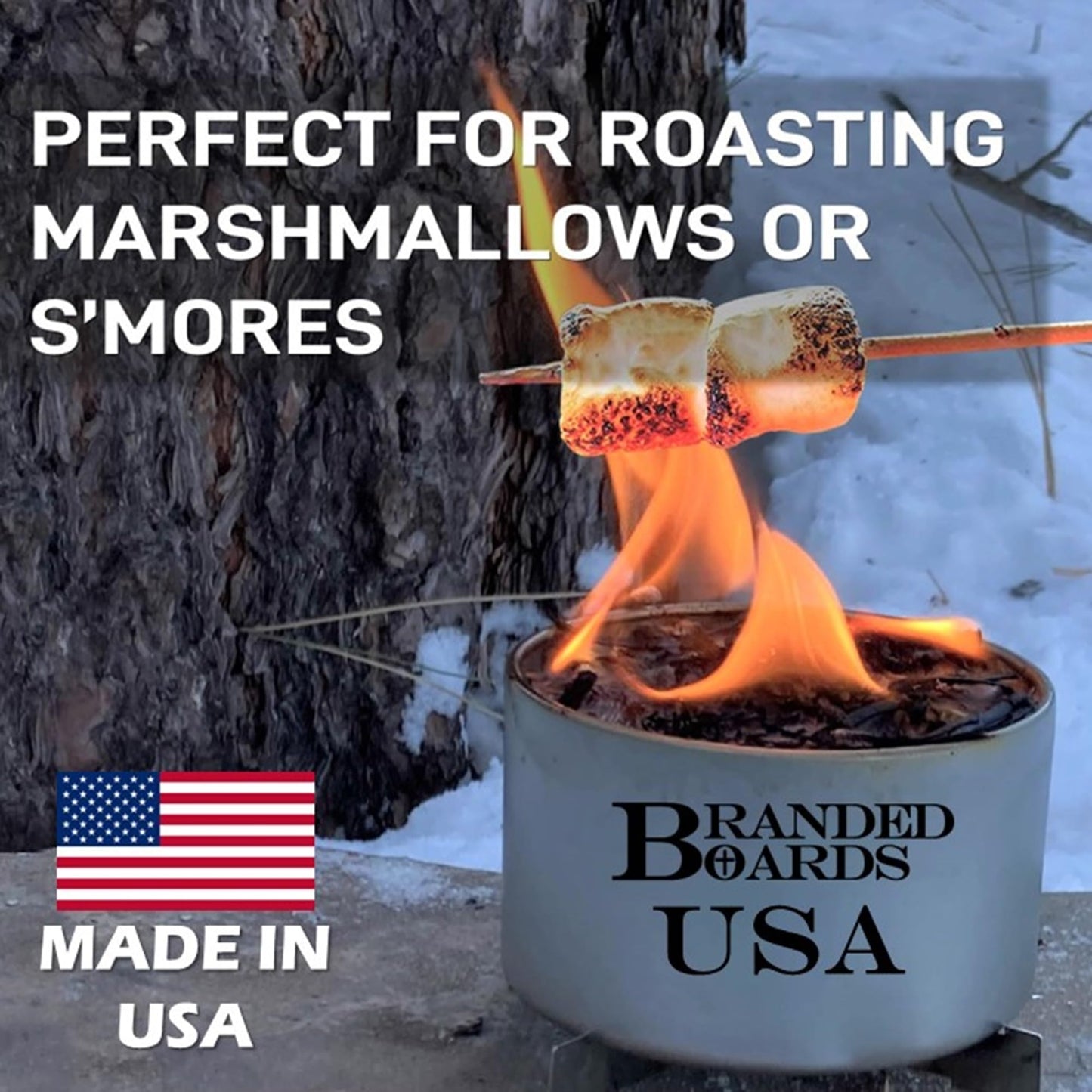 Branded Boards | Made in USA | Portable Mini Bonfire Campfire in a Can | Reusable & up to 5 Hours of Burn Time | Picnics Parties S'Mores Gifts Bushcraft Camping Survival Emergencies (Large 4-Pack)