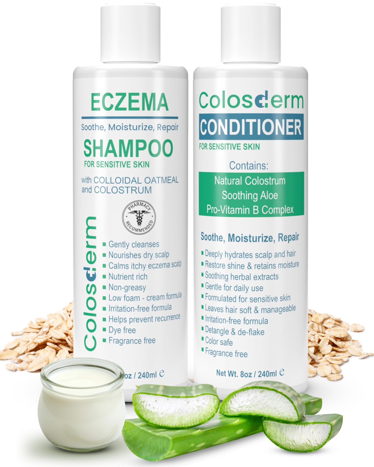 Eczema Cream Shampoo and Conditioner Scalp Treatment for Sensitive Skin for Kids & Adults- Colostrum & Colloidal Oatmeal -Itchy Scalp Anti Dandruff Shampoo for Women & Men, 16 fl oz, Made in USA