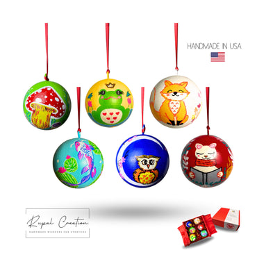 Set of 6 Handmade Wooden Christmas Ornaments - Rustic Holiday Ball Decorations - Made in USA - Perfect for Gifts, Tree Decor, and Home Accents - Small Business Craft (Multi Colour)