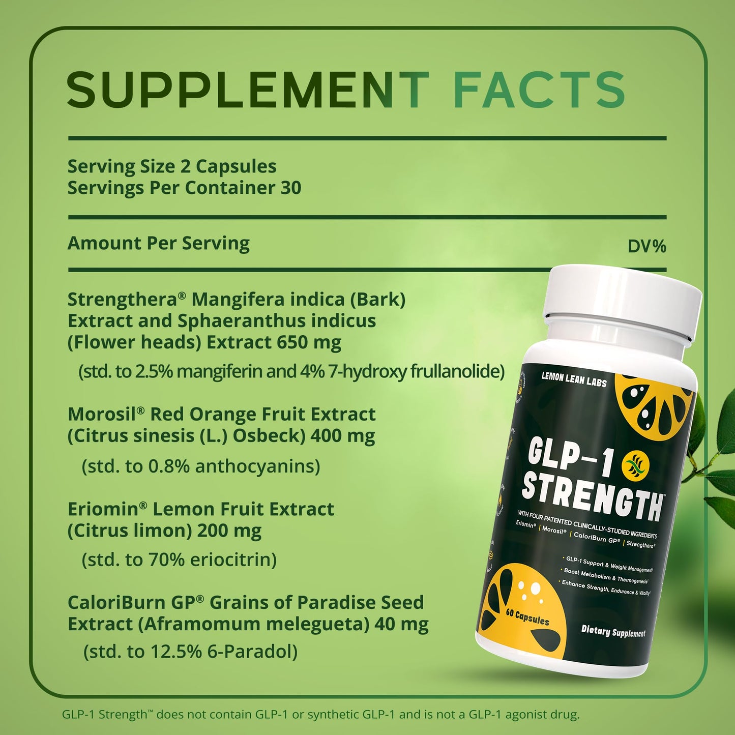 GLP-1 Strength Fat Burner, Lean Body Mass & GLP-1 Supplement for Women & Men - Weight Management, Gut Health & Metabolism Support with Eriomin & Morosil - Vegan, Gluten Free, Non-GMO - 60 Count
