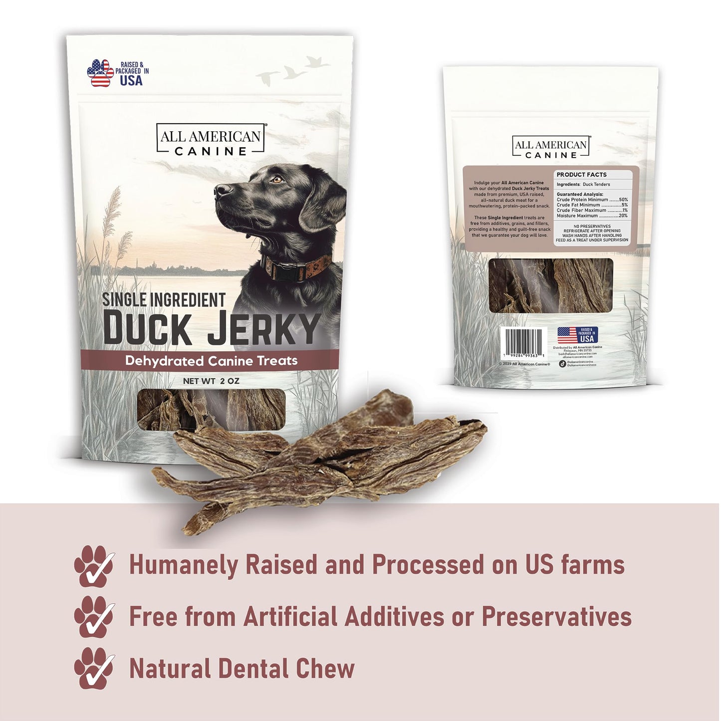 All American Canine Quack Pack – Dehydrated Duck Feet, Necks, Heads and Jerky for Dogs – Single Ingredient, High Protein Chews – Grain-Free, Made in USA