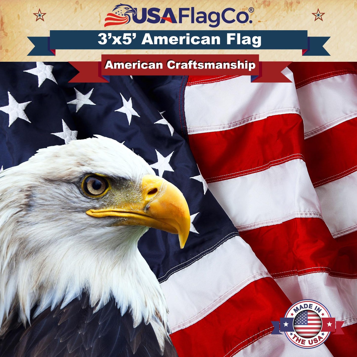 American Flags for Outside 3x5 - USA Flag Co. American Flag 3x5 Heavy Duty Outdoor Made in USA with Embroidered Stars and Sewn Stripes, This US Flag is an American Made Flag