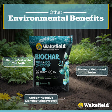 Wakefield Premium Organic Biochar Soil Amendment & Soil Conditioner – Certified Carbon-Negative Nutrient-Locking, Water-Efficient Bio Char for Plants & Lawns - Soil Amendments for Lawn - 2 Quart
