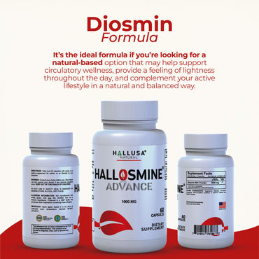 Hallosmine Advance Diosmin 1000mg, Leg Circulation, Heavy Legs, Varicose Veins, Circulatory Supplement, Vein Support & Blood Circulation Supplement - 60 Caps