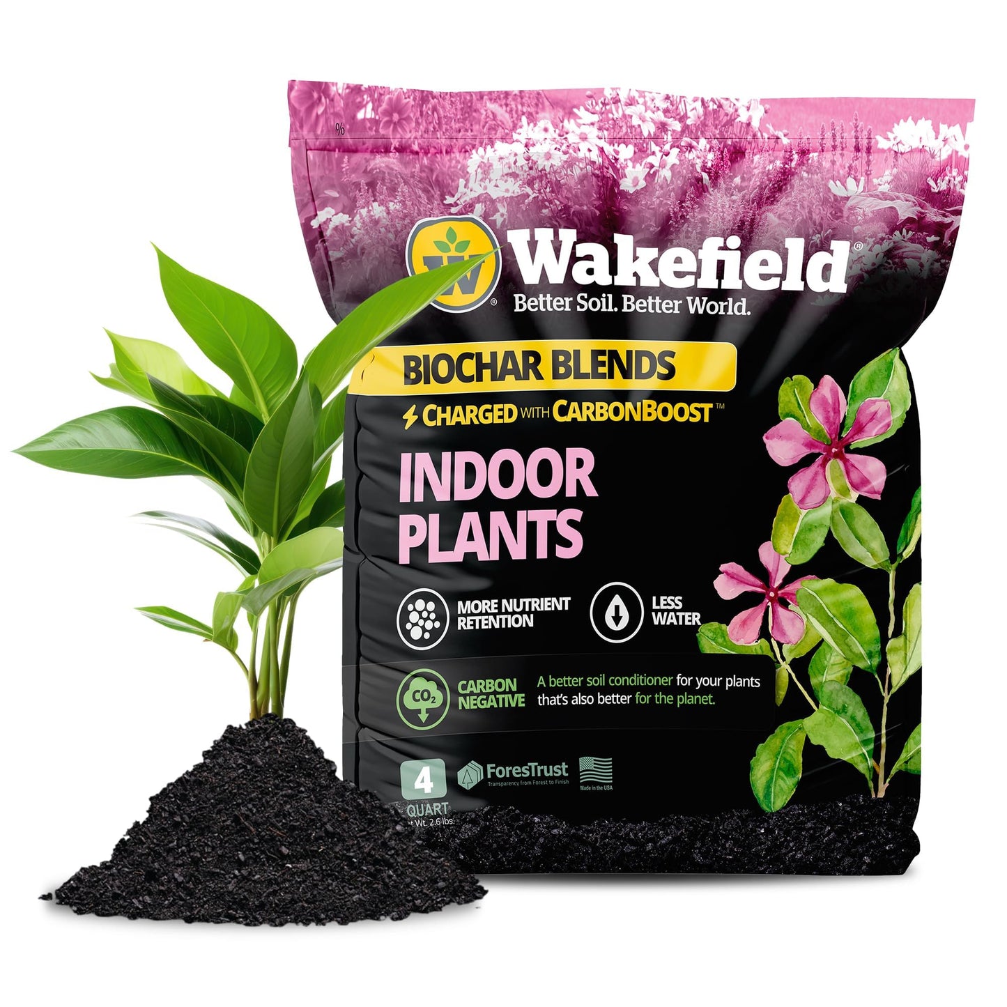Wakefield Premium Biochar Indoor Plant Potting Mix with CarbonBoost – Professional Grade Soil for Houseplants & Indoor Plants – Organic Compost Potting Soil with Pine Bark and Worm Casting –8Quarts