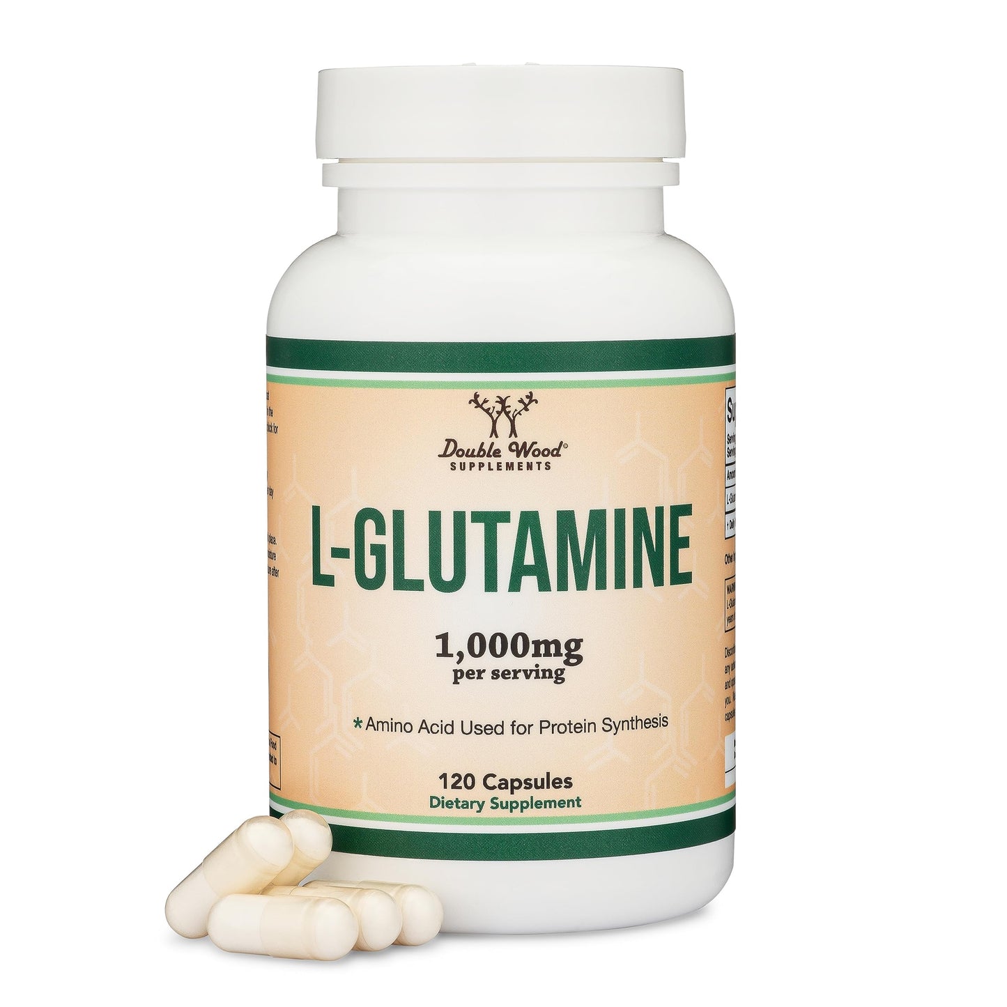 L Glutamine Capsules - No Fillers (1000mg Servings, 120 Capsules) Non-GMO, Gluten Free, Keto Safe, Vegan Friendly, Third Party Tested (for Endurance and Gut Health) by Double Wood