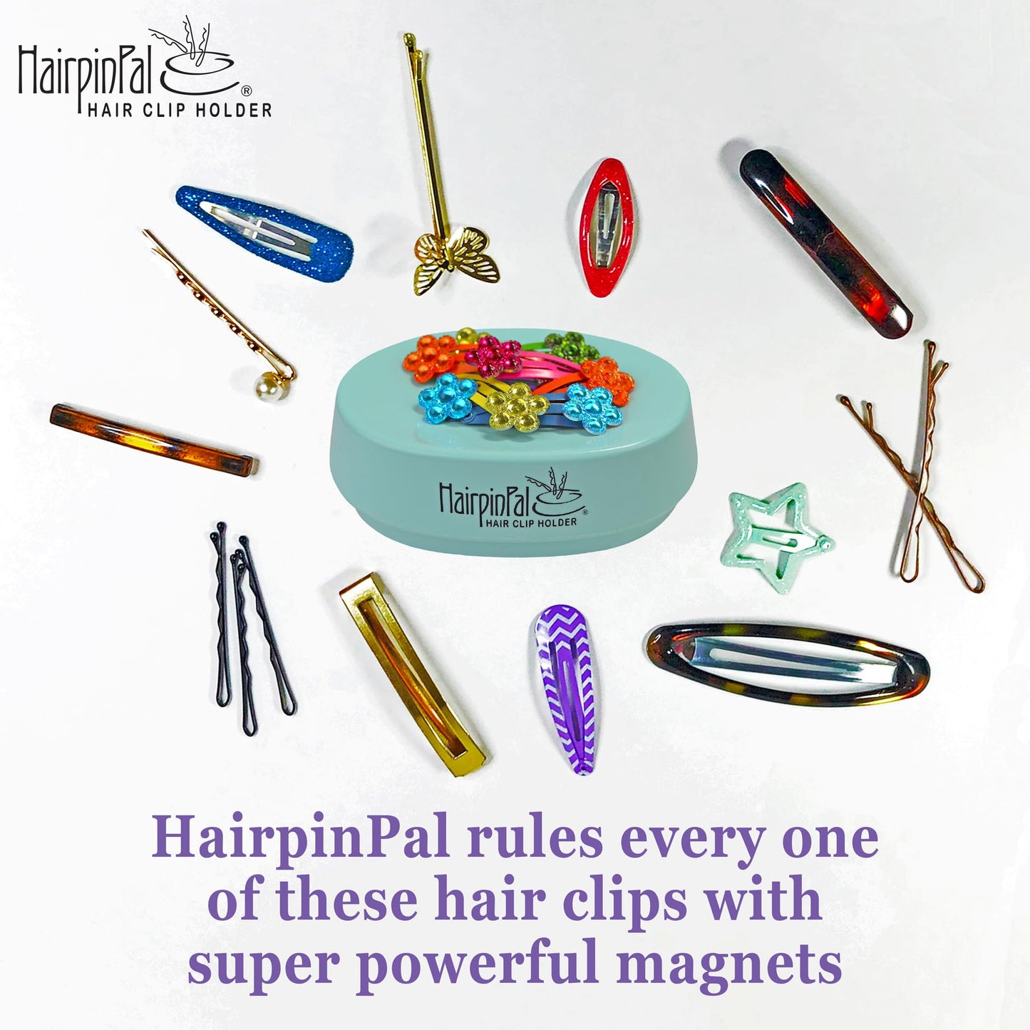 HairpinPal Magnetic Bobby Pin Holder - Easy Hair Clip and Pin Collector - Manage Hair Clips - Keeps Rooms Tidy - Sea Foam Teal - Made in the USA