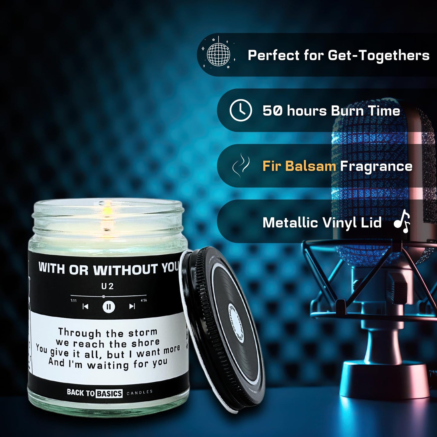 Back to Basics Candles | with or Without You - 9oz Soy Wax Fir Balsam Scented Candle for Home Decor, Birthday Gifts for Women, Men, Best Friend | Relaxing Aromatherapy Made in USA