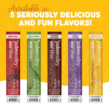 Paleovalley 100% Grass Fed Teriyaki Beef Sticks - Delicious Gluten Free Beef Snack - High Protein Keto Friendly