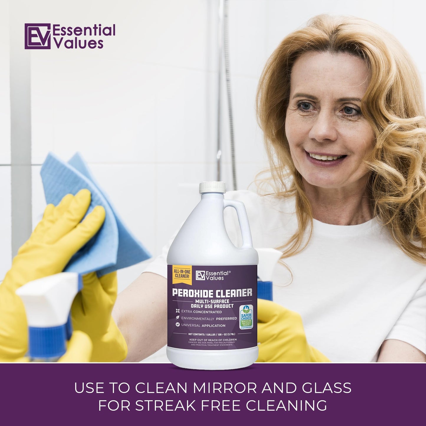 Essential Values Peroxide Cleaner 5%, Safer Choice Certified | Made in USA, Multi-Surface - Extra Concentrated - Ideal for Residential Commercial Retail Hospital Restaurants