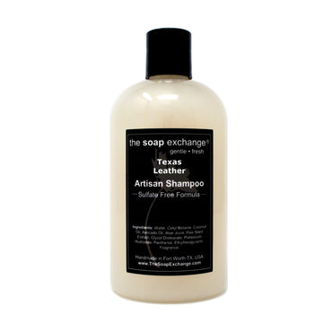 The Soap Exchange Hair Shampoo - Texas Leather Scent - Hand Crafted 12 fl oz / 354 ml Natural Artisan Hair Care, Gentle, Sulfate & Paraben Free, Cleanse, Moisturize, & Protect. Made in the USA.