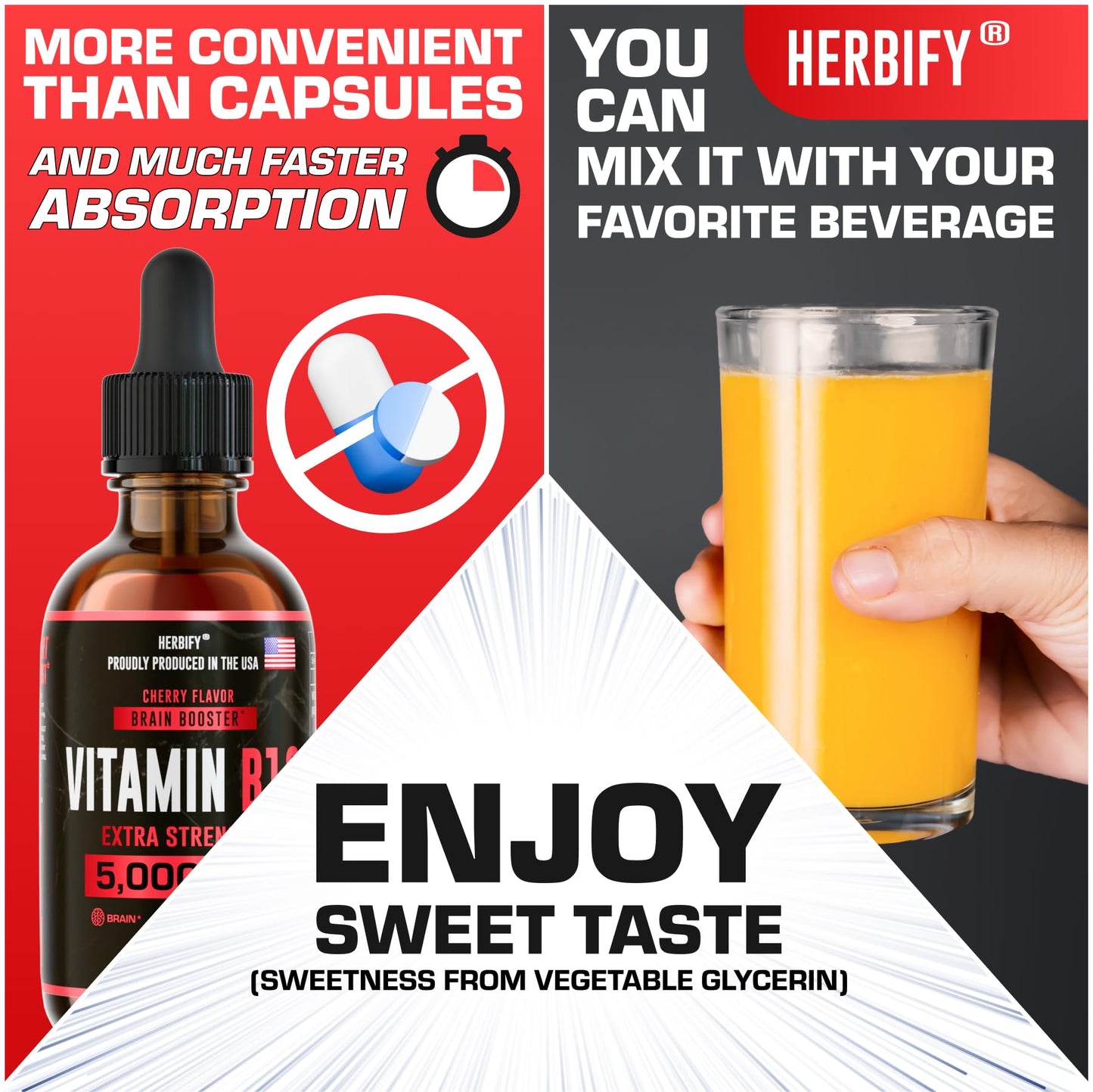 HERBIFY Vitamin B12 Methylated Multivitamin Energy Supplements for Women & Men - Liquid B12 Vitamins 5000 Mcg Methylcobalamin - Energy Support and Immune Health Liquid Vitamin 2 Oz