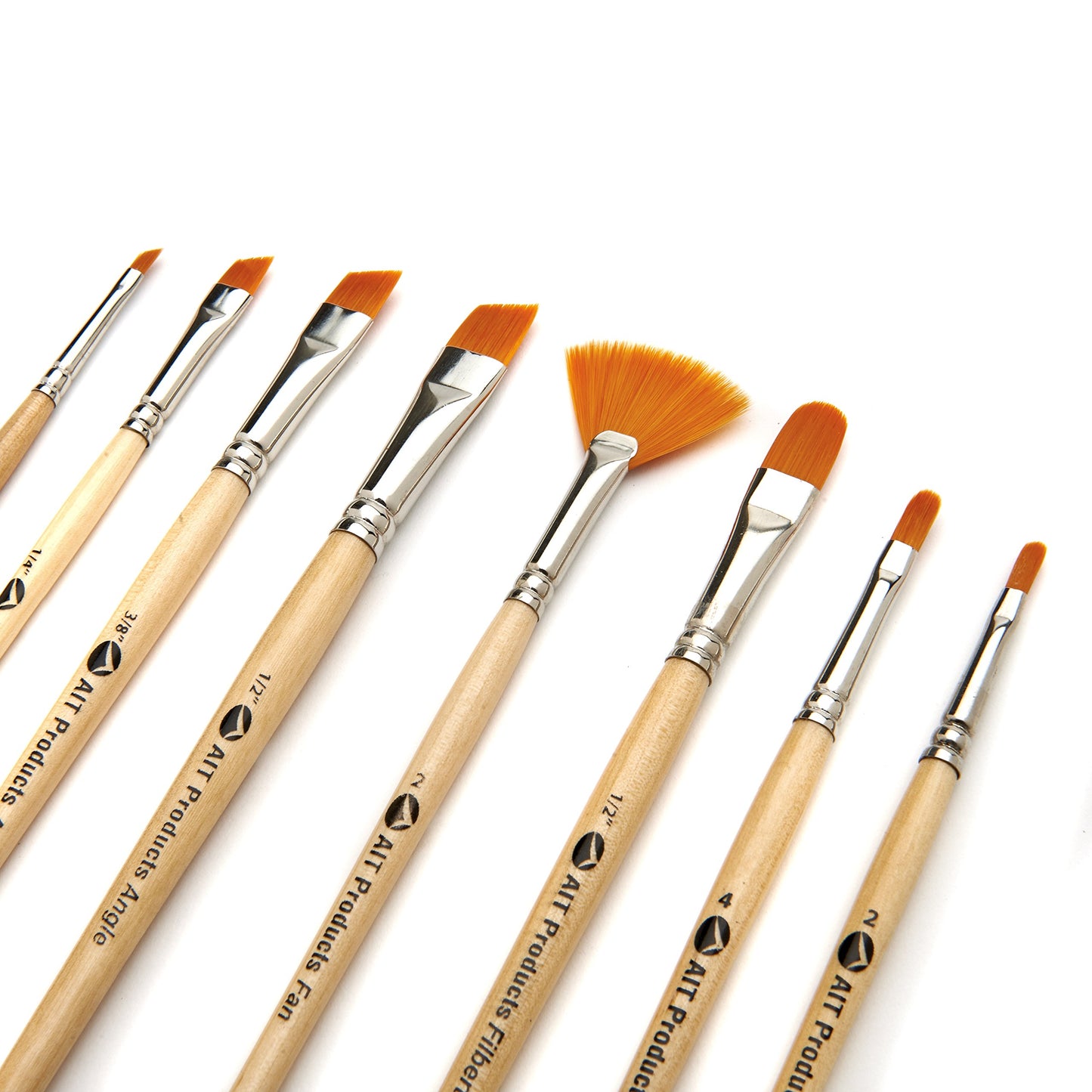 AIT Art Paint Brushes, Set of 8 Includes Angle Shaders, Filberts, and a Fan, Handmade in USA to Last Longer Without Shedding or Breaking, Allowing Painting with Brushes That Artists Trust to Perform