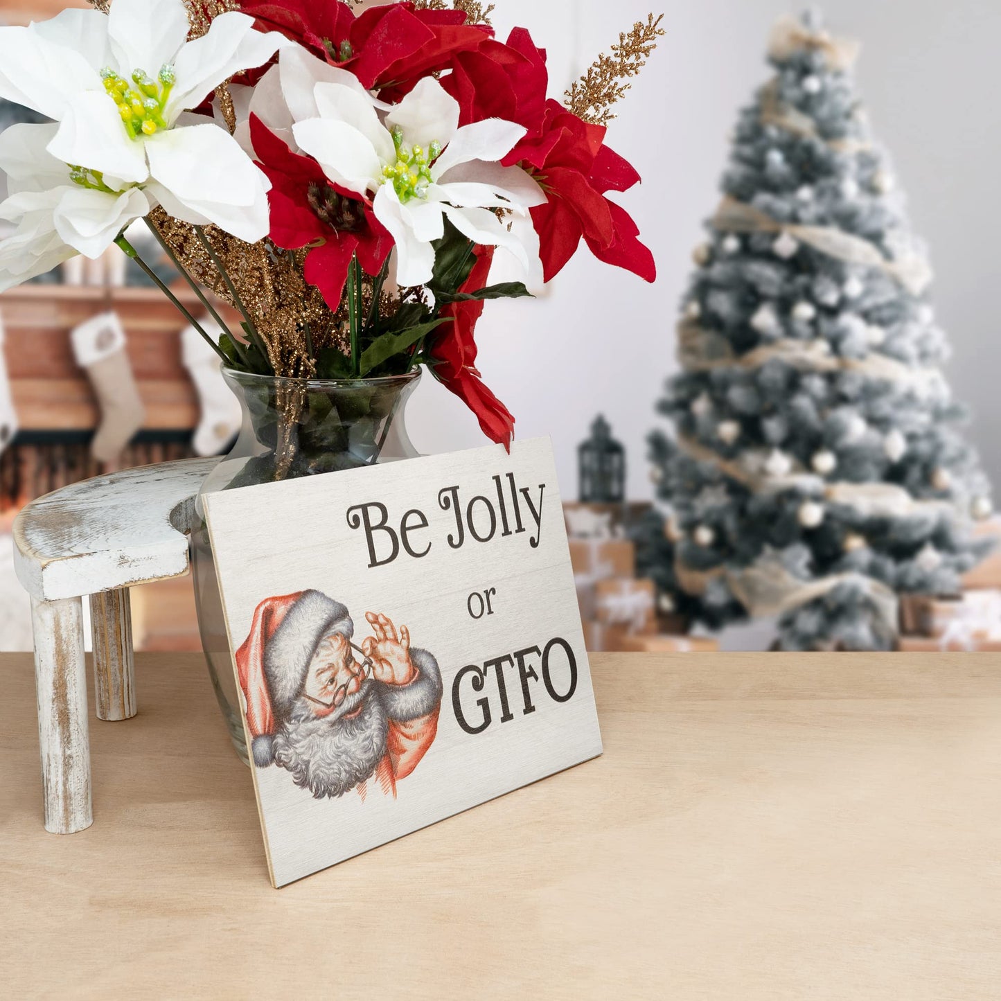 JennyGems Be Jolly or GTFO Funny Wooden Christmas Sign, Christmas Decorations, Holiday Decor, Santa Decor, Wall Hanging, Made in USA